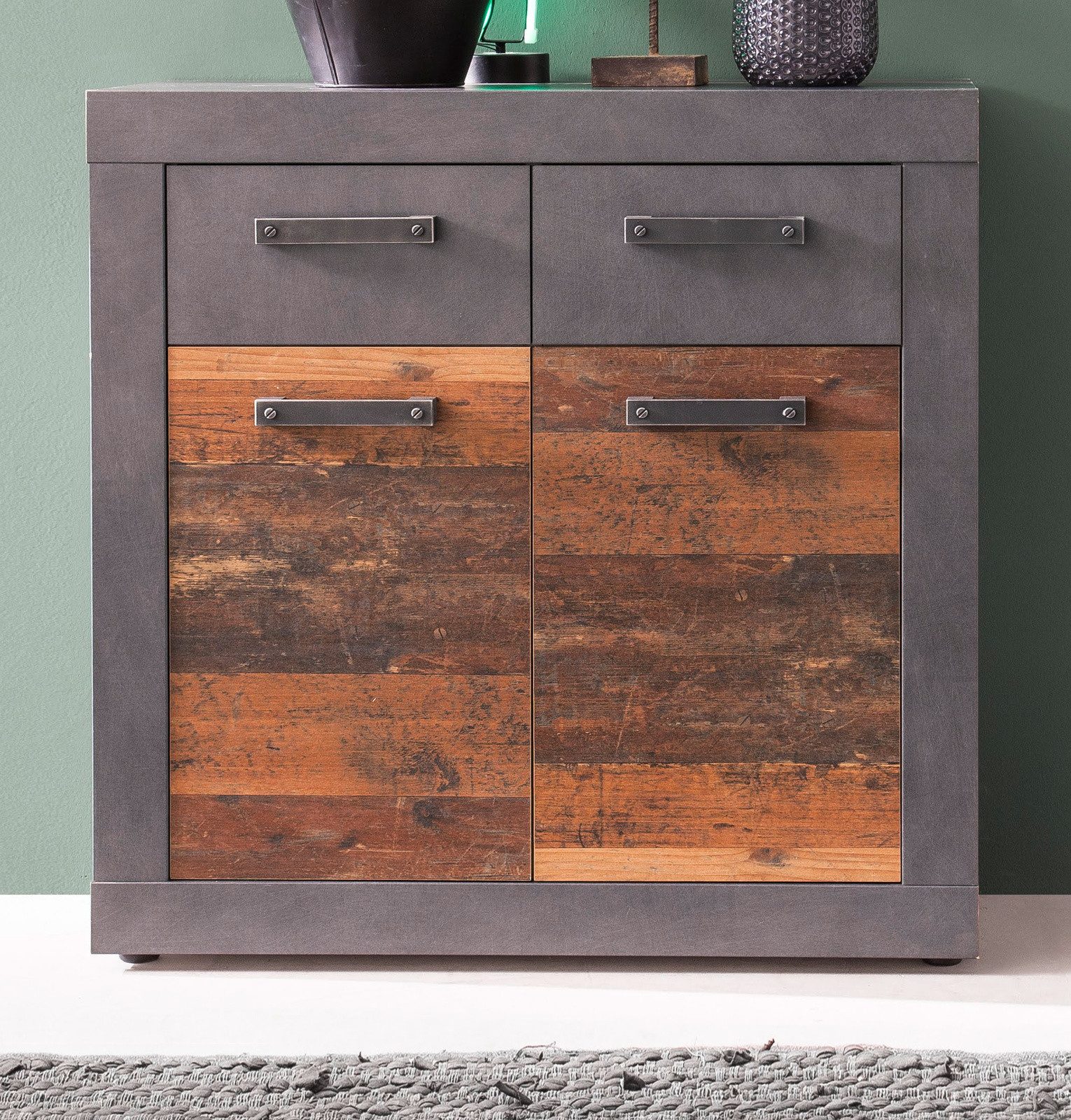 trendteam Kombikommode Indy (Kommode in Used Wood Altholz mit grau, 82 x 86 cm), mit Türen und Schubladen