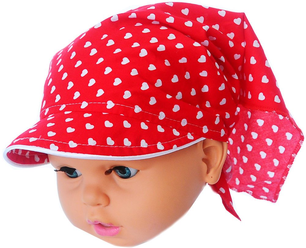 La Bortini Kopftuch Baby Kinder Bandana Tuch mit Schirm Schirmmütze Kopfbedeckung in Rot, Sommermütze aus reiner Baumwolle, Einheitsgröße