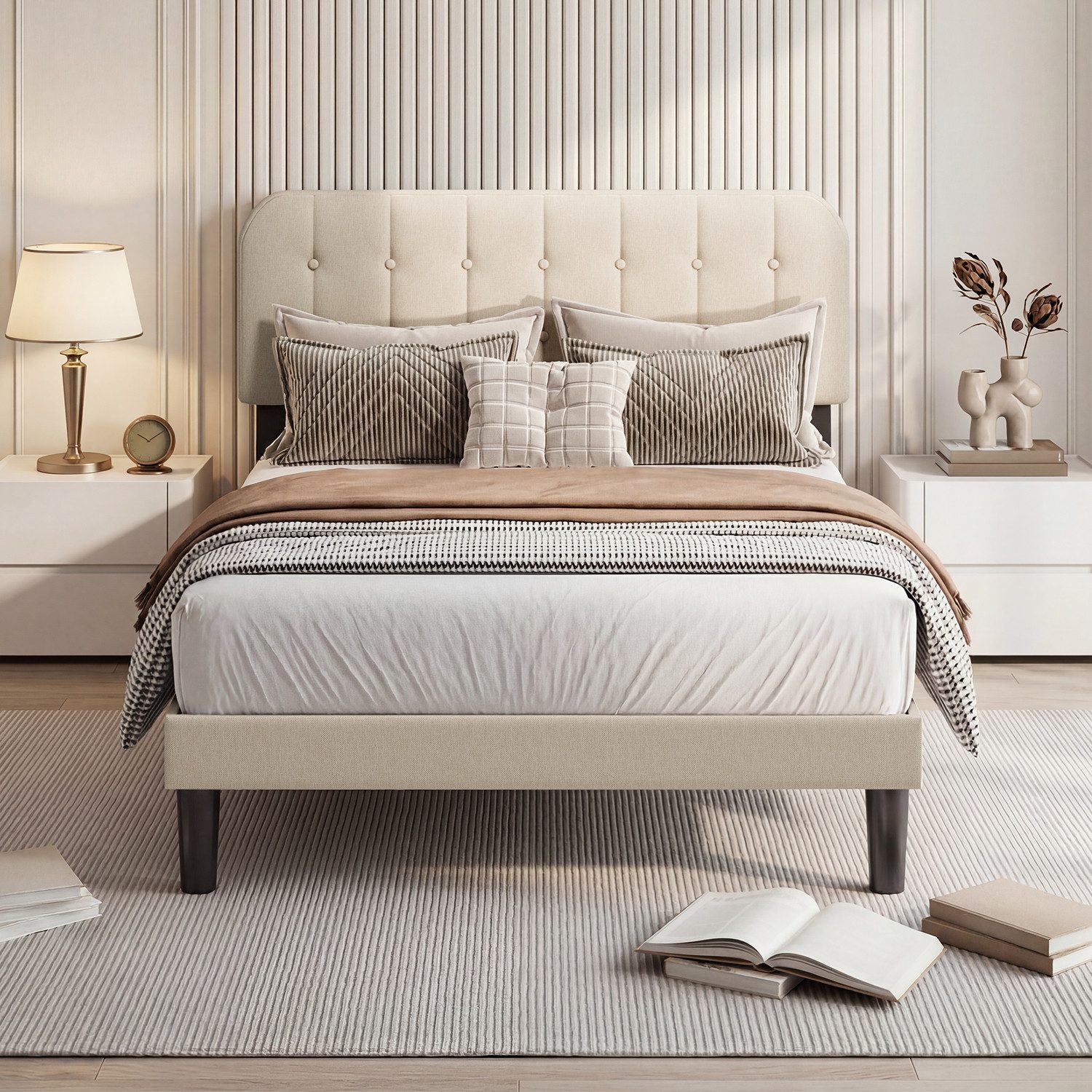 Bealife Bettgestell mit Kopfteil und Lattenrost (Doppelbett, Einzelbett,2 Modelle (120x200, 140x200cm)
