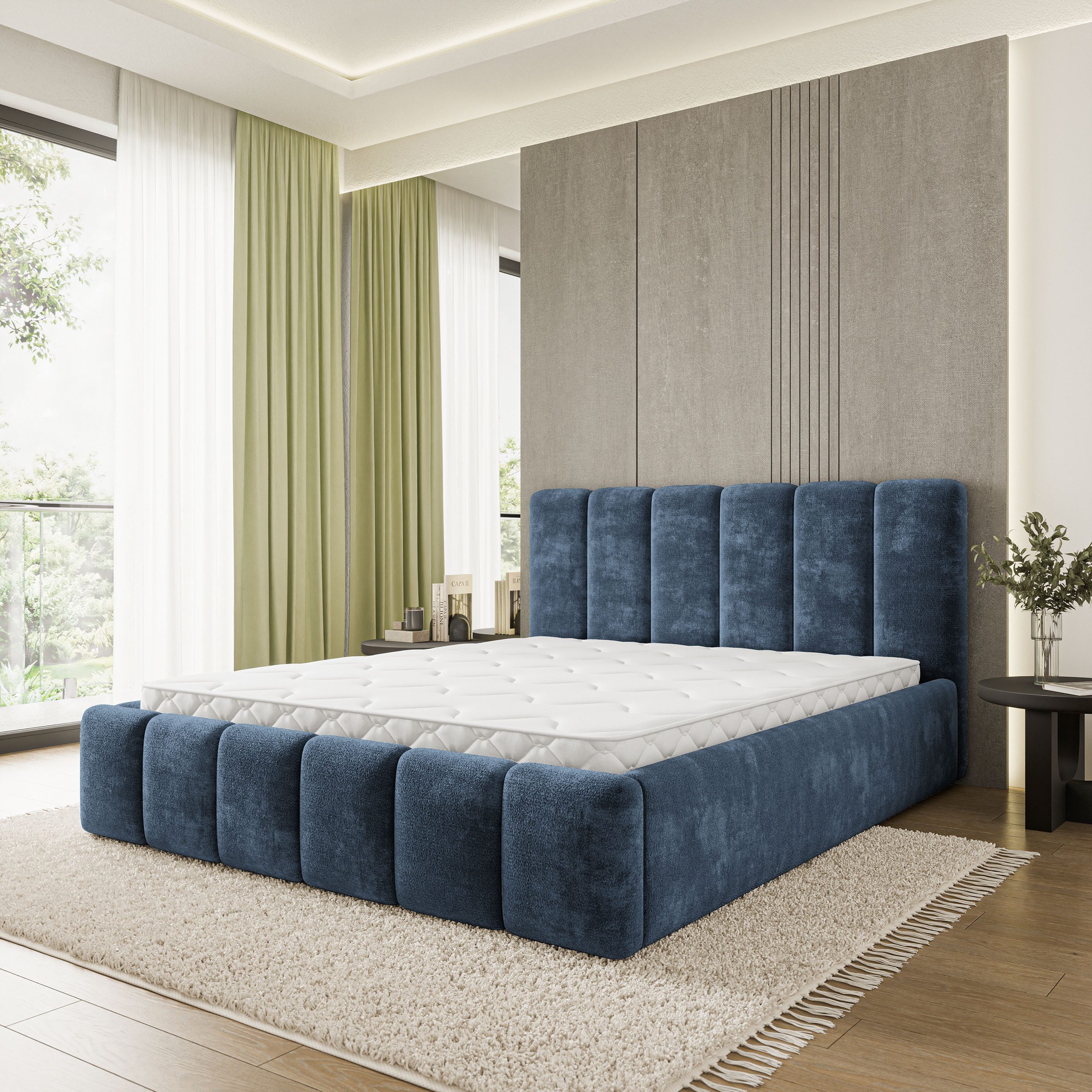 Masseno Polsterbett ATTORA 120x200 cm blau (mit Bettkasten und Lattenrost)