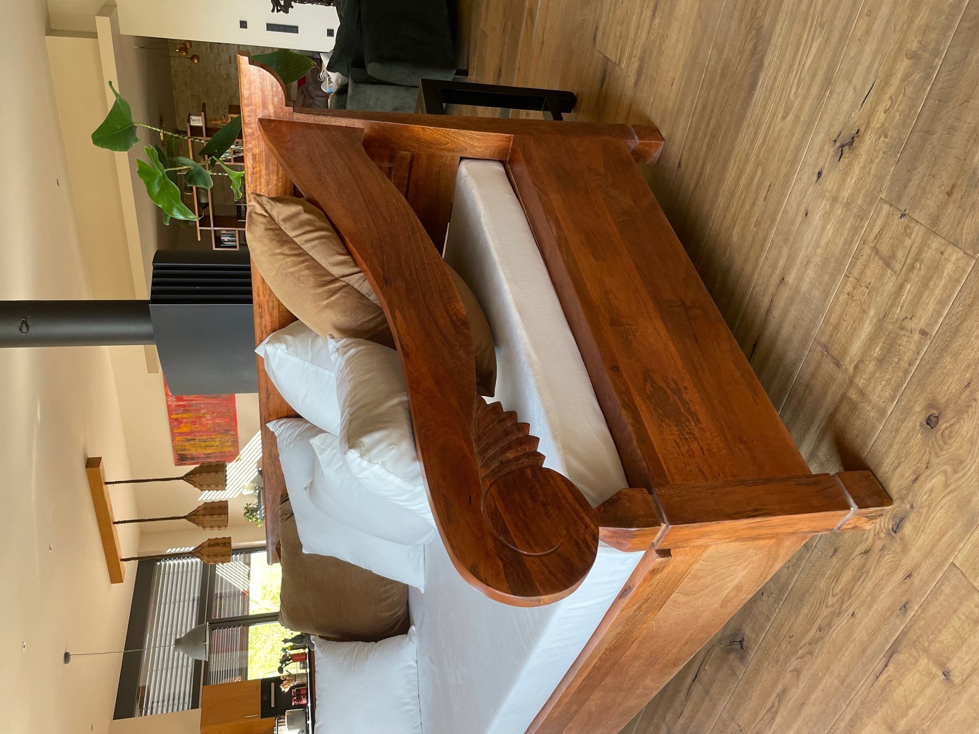 B kunstvoll Ruhebank im geschnitzte überdachten Mango, Loungebett cm; Wintergaten; 90 cm H: T cm Holzbank Armlehnen, Daybed x Liege 100 x 200 komplett x OPIUM super x montiert Massivholz Wintergarten Bank OUTLET