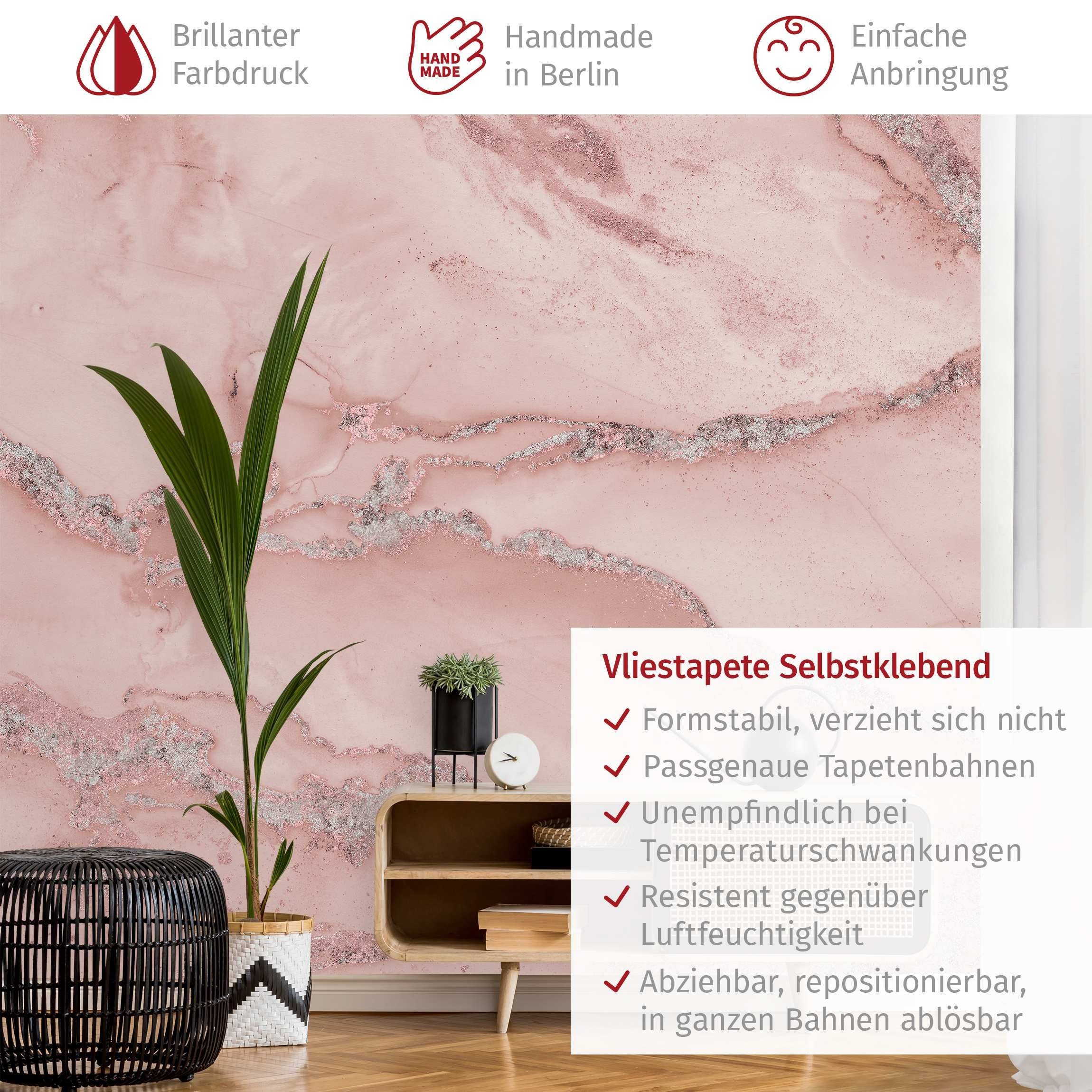 Bilderdepot24 Vliestapete Marmorn Marmor Rose Glitzer Steinoptik 3D-Effekt Industrial Modern, Glatt, Matt, (Vliestapete inkl. Kleister oder selbstklebend), Wohn – Bild 3 von 5