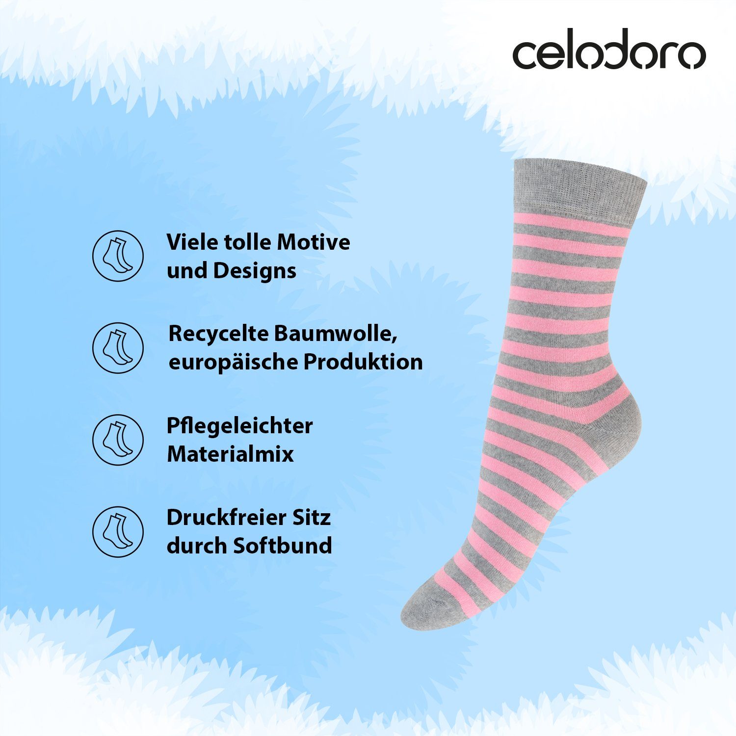 Eco Mix Socken (10 regenerative Süße mit Classic Motiv Paar), Baumwolle celodoro Damen Basicsocken