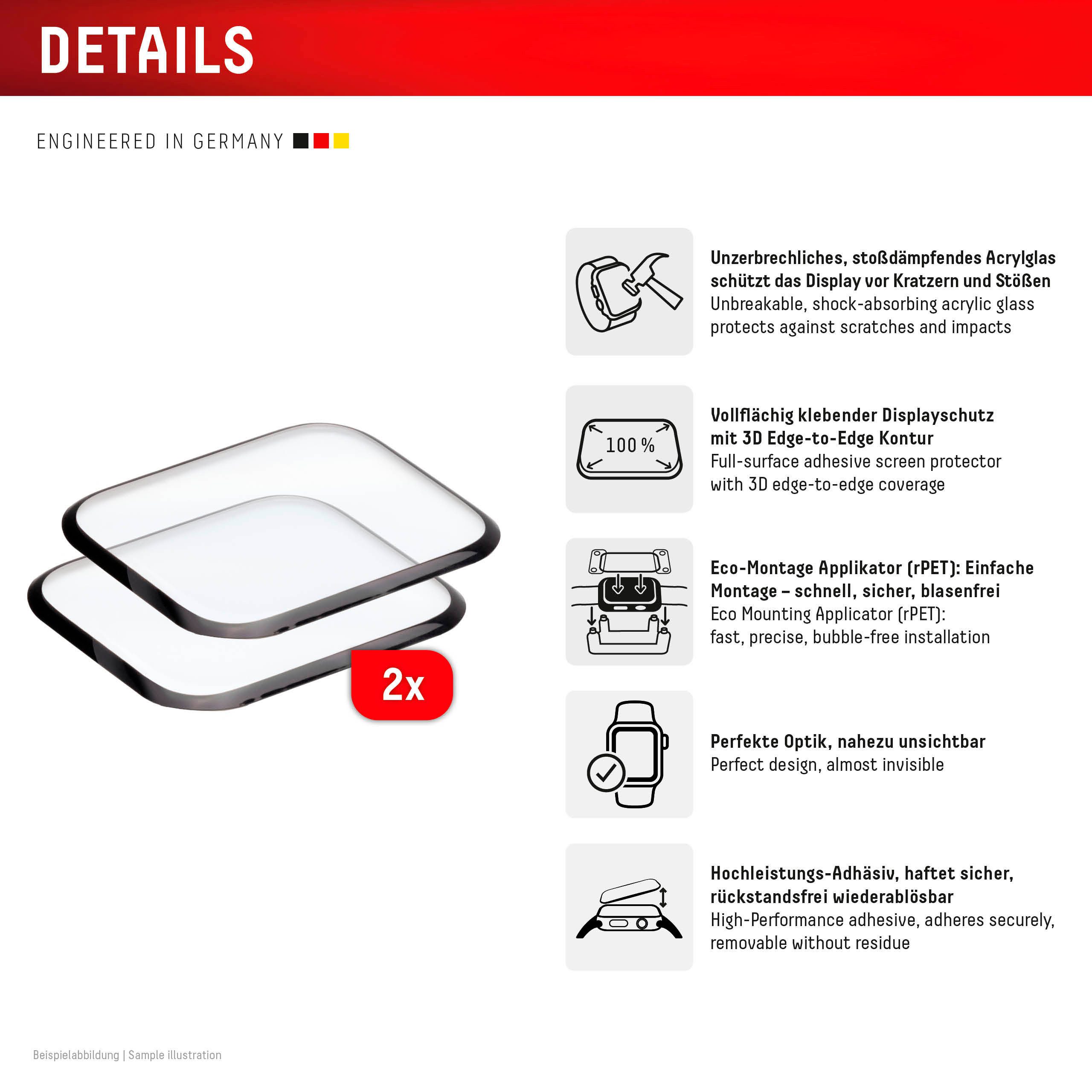 Displex Displayschutzglas Smartwatch Glass Unbreakable Protector Full Cover für Apple Watch Ultra 2 49 mm, Apple Watch Ultra 3 49 mm, Apple Watch Ultra 49 mm, Packung, Displayschutzfolie, Schutzfolie, Bildschirmschutz, kratz- & stoßfest