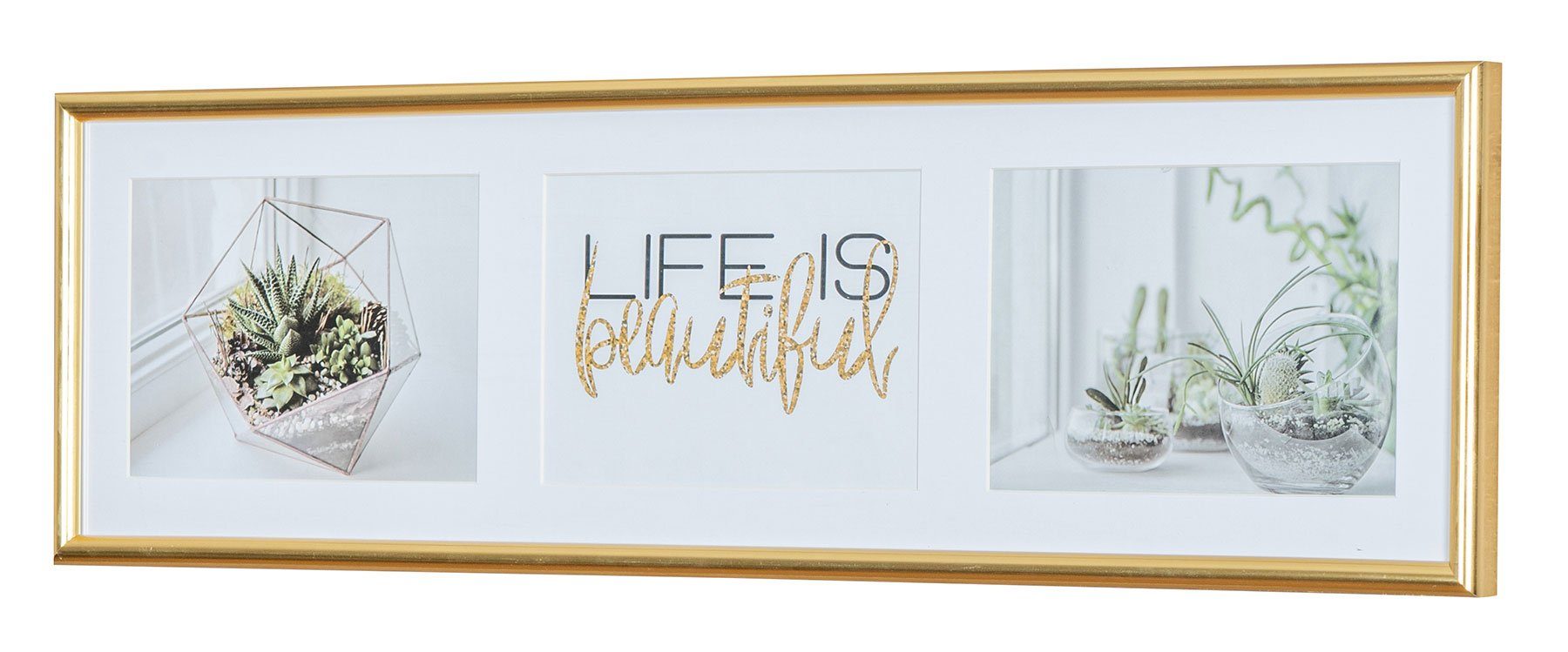 Levandeo® Bilderrahmen Collage, Galerierahmen 3 Fotos 13x18 Passepartout Gold Bilderrahmen Fotorahmen