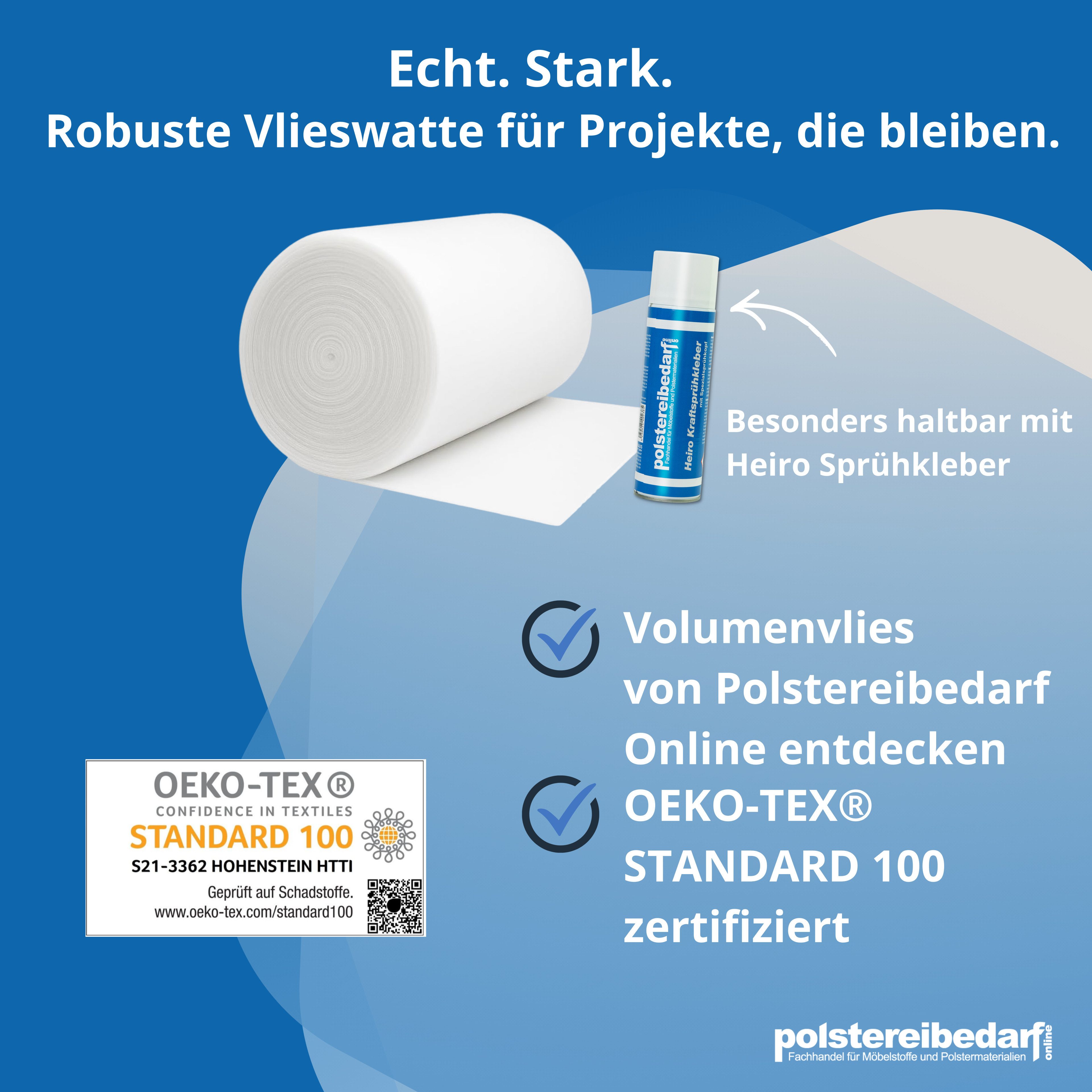 Heiro Stoff Polster Vlies Watte Weiß 150cm breit 100 g/m² Meterware, Meterware - Breite: 150
