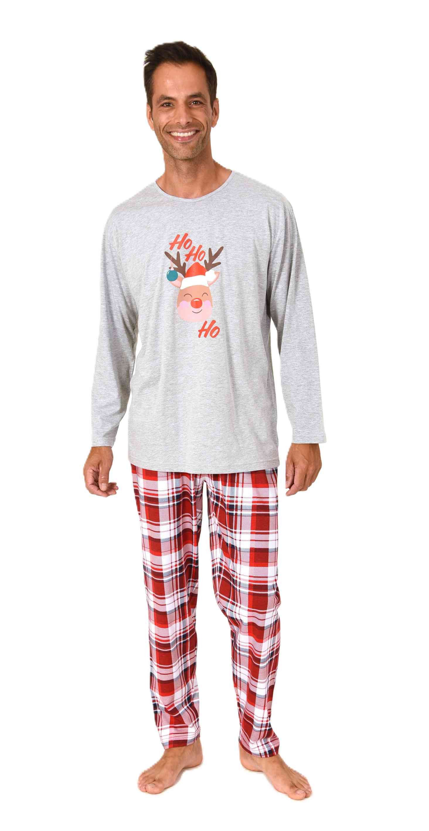 Normann Pyjama Herren Weihnachts Schlafanzug Pyjama mit lustigen Renntier Motiv