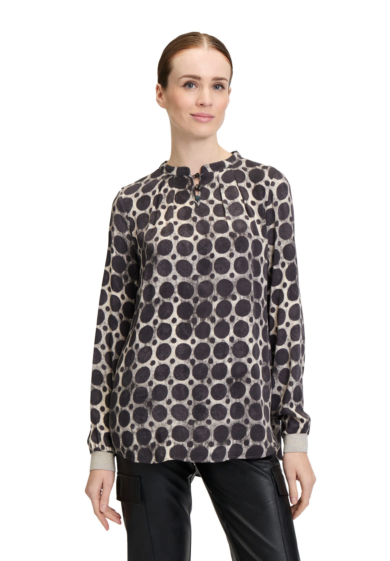 Schlupfbluse Damen Casual-Bluse mit Rippbündchen