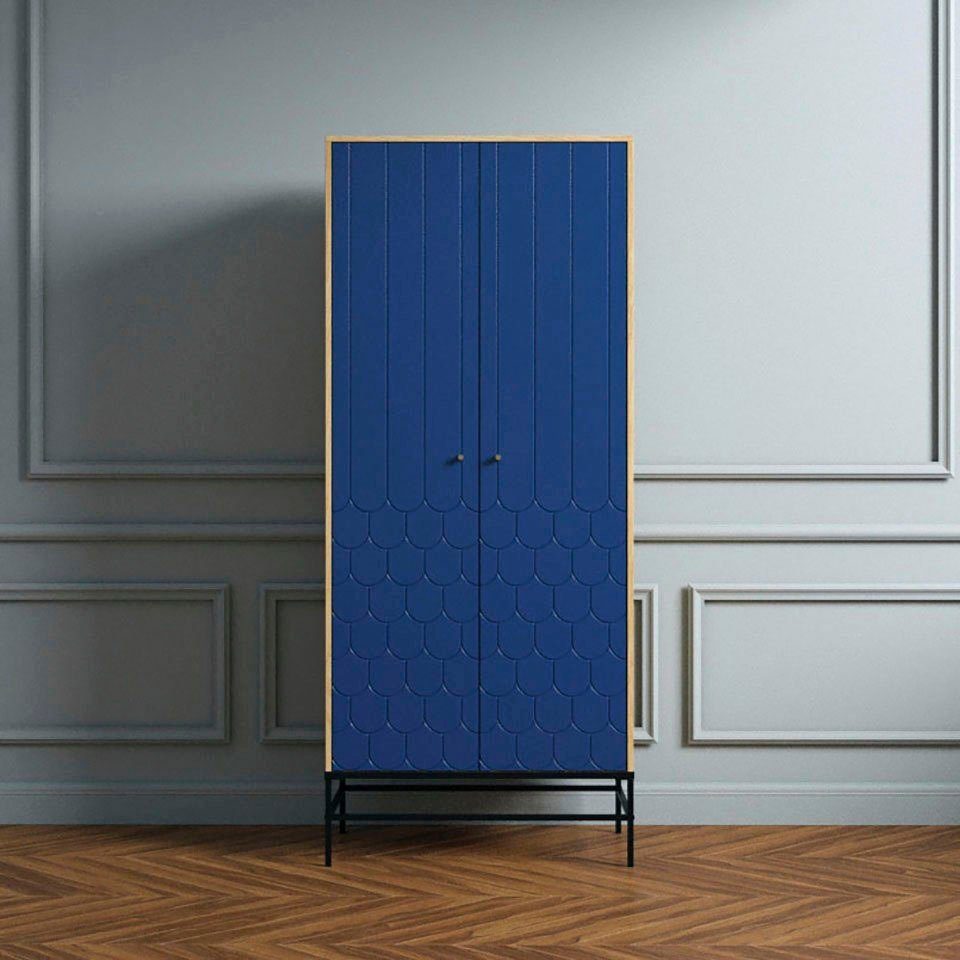 andas Drehtürenschrank Fräsungen in den Fronten, goldene Griffe, Breite 80 cm, FSC®