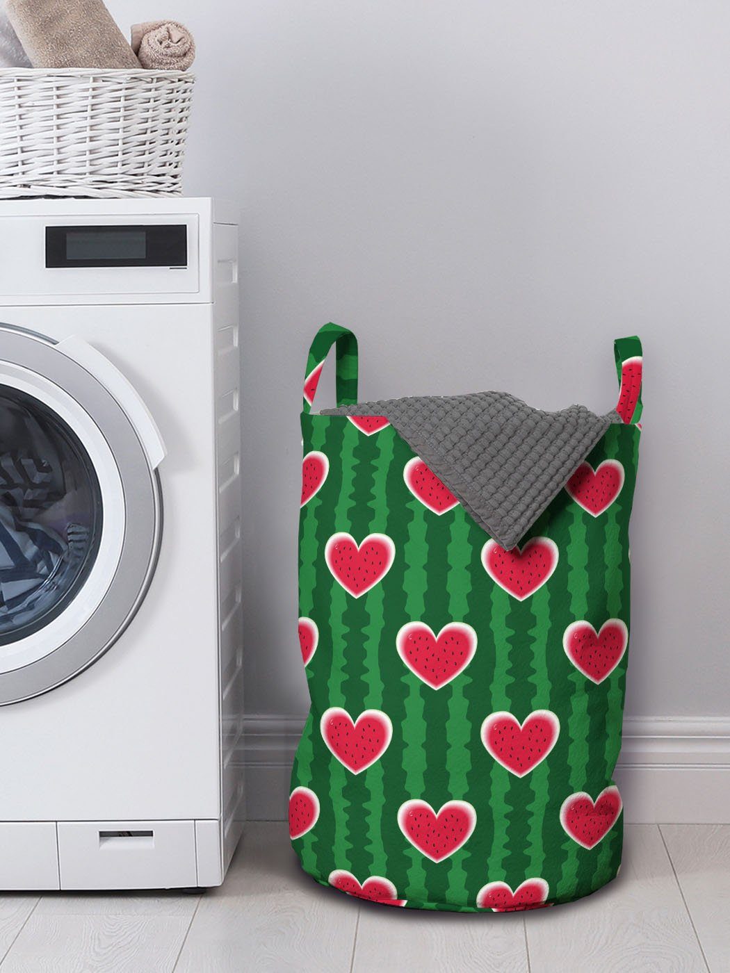 Abakuhaus Wäschesäckchen Wäschekorb mit Griffen Herzen Kordelzugverschluss Liebes-Muster für Waschsalons