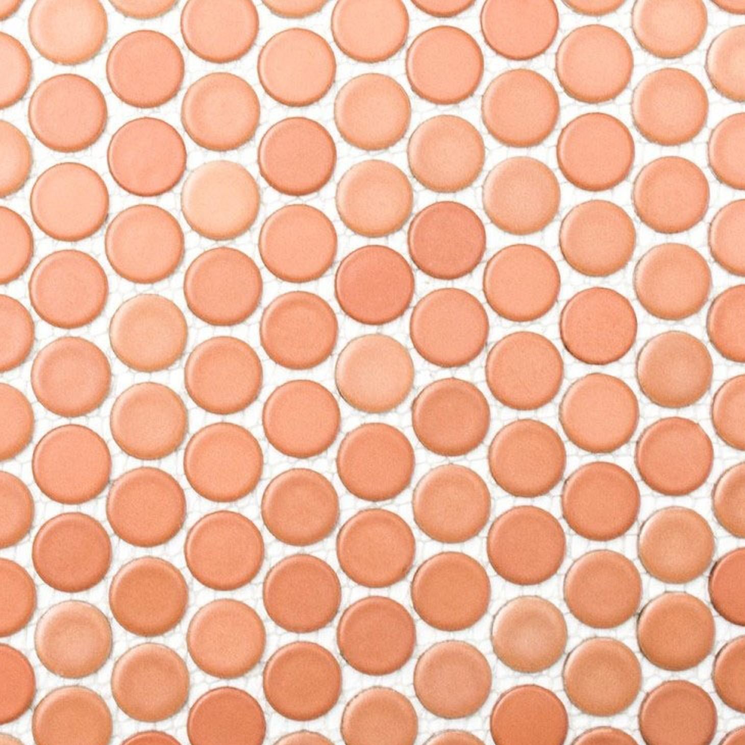Küche rotbraun Rundmosaik Mosani Dusche Wand Mosaikfliesen LOOP Knopfmosaik terrakotta