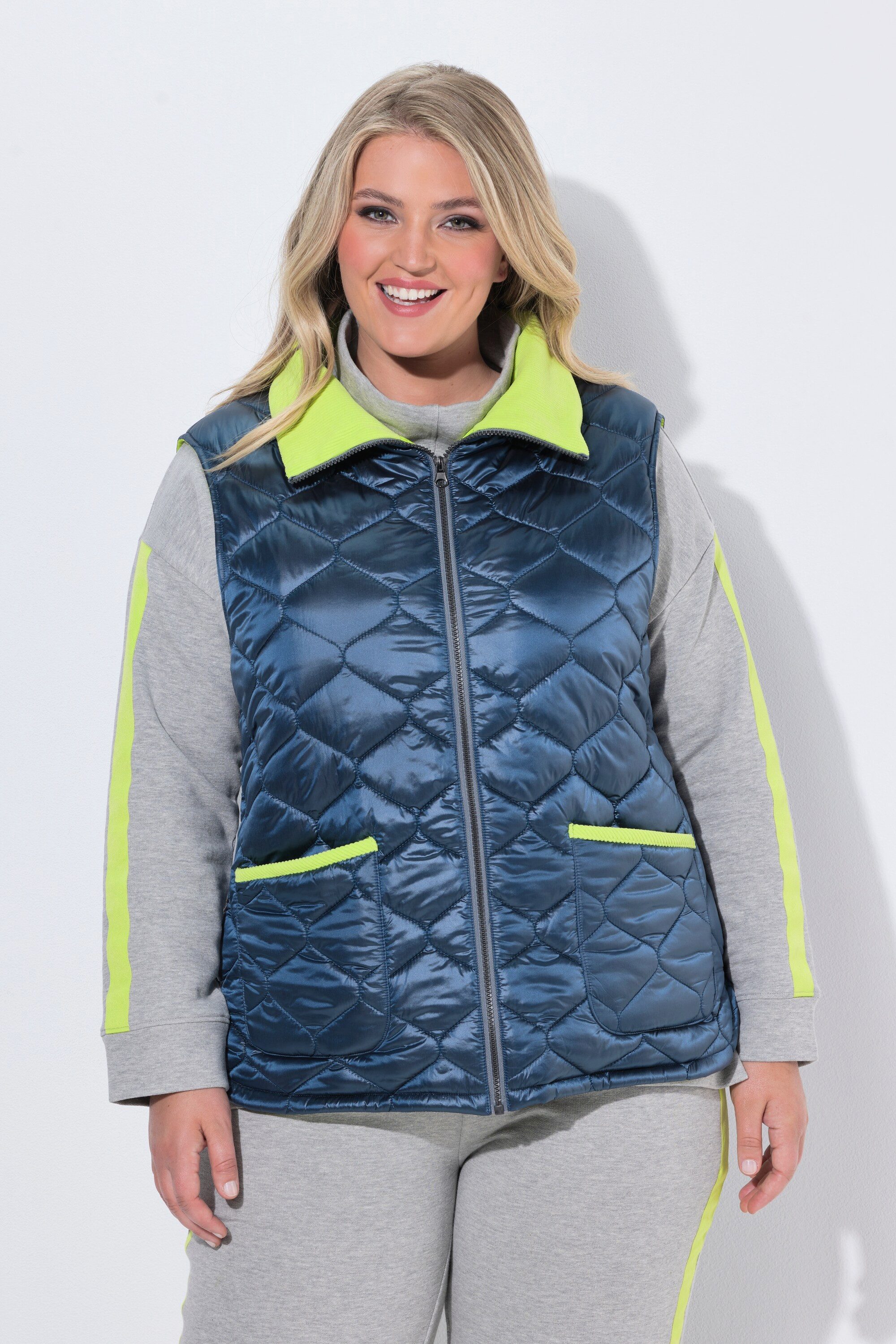 Angel of Style Steppweste Steppweste Cord-Einfassungen Hemdkragen Zipper