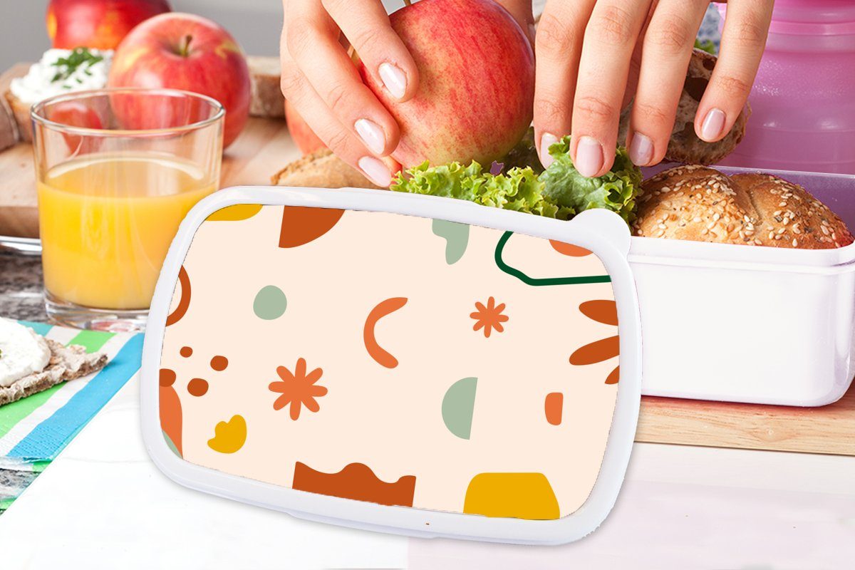 Kunststoff, und - für Mädchen und Erwachsene, (2-tlg), MuchoWow Kinder Brotbox - Jungs weiß Formen für Brotdose, Muster Blumen, Lunchbox