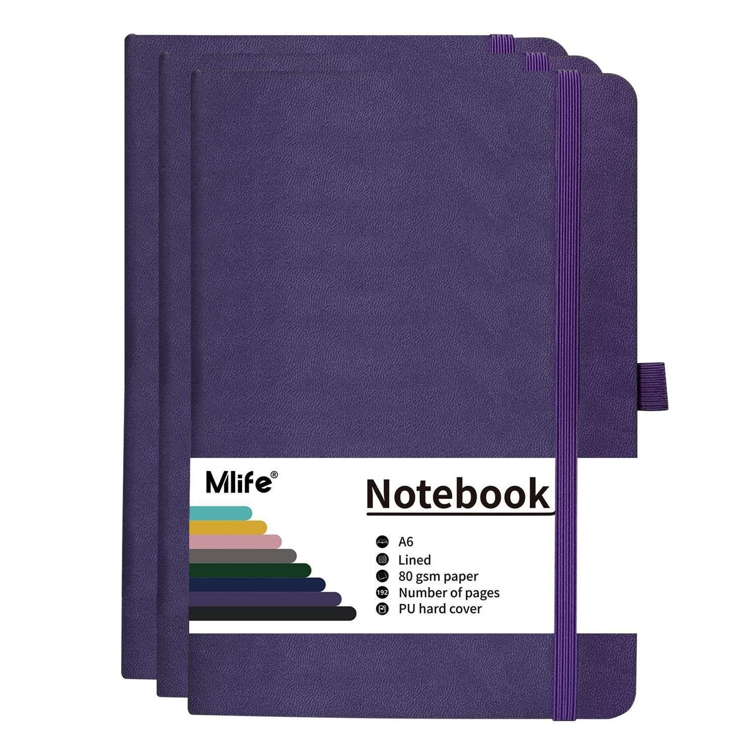 LuxusKollektion Notizbuch Notizbuch A6 Mini Hardcover Lila 3er Pack