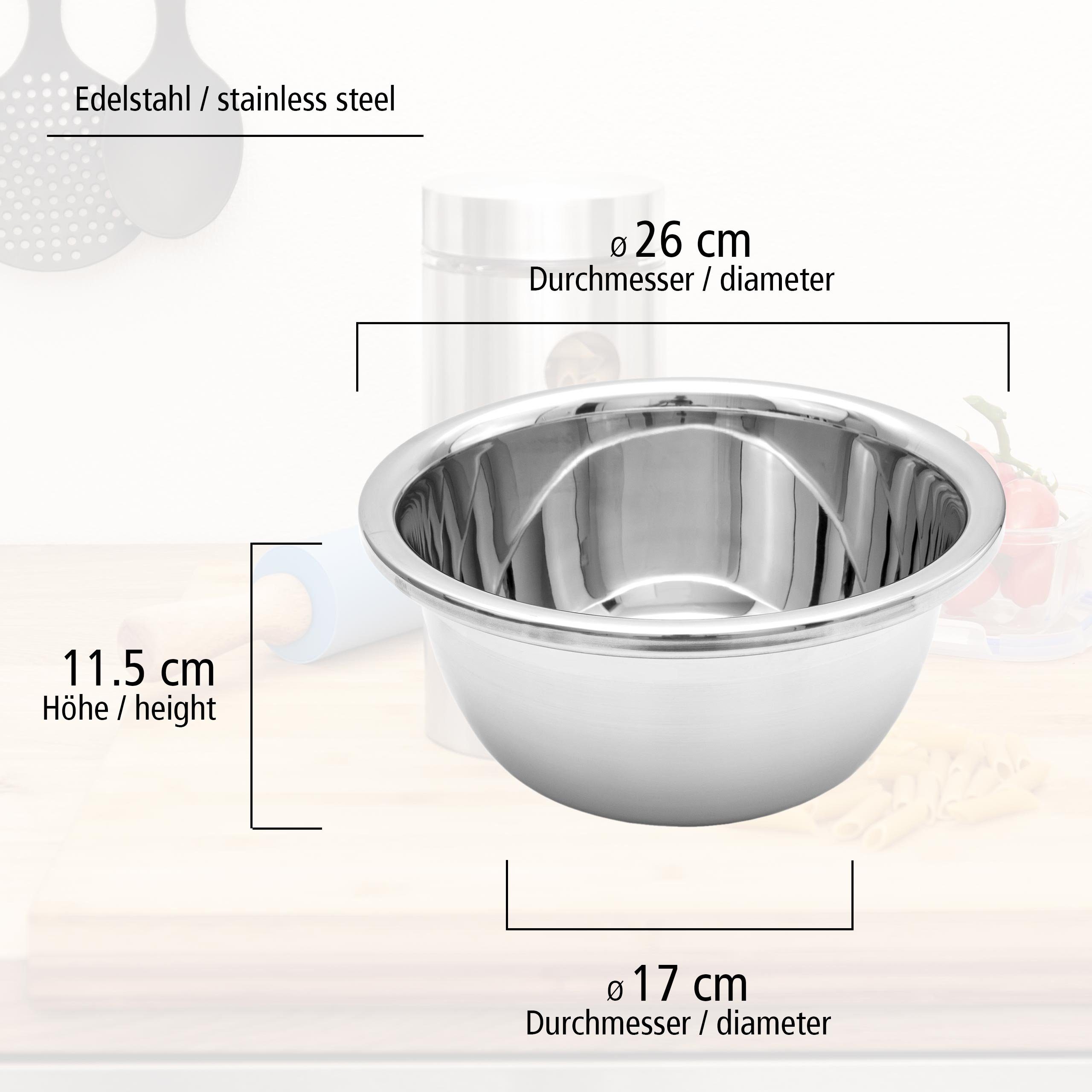 Lantelme Rührschüssel Edelstahl Teigschüssel Durchmesser 26cm Salatschüssel Servierschüssel, Edelstahl, (6733, 2-tlg), Edelstahl poliert, Küchenschüssel Volumen 3 Liter