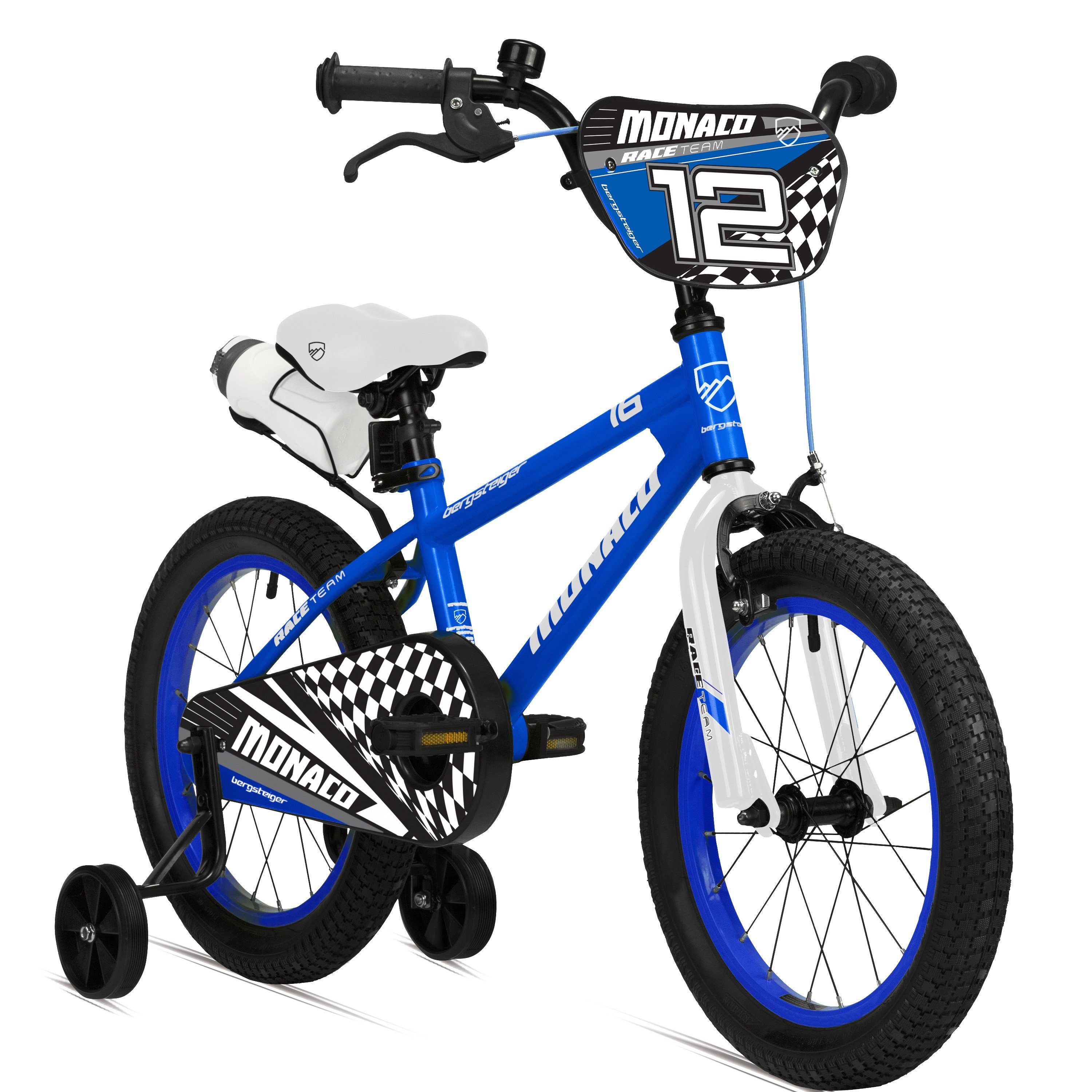bergsteiger Kinderfahrrad Monaco 12 Zoll, geeignet für 3 und 4 Jahre, BMX, 1 Gang, V-Brakes, Trinkflasche