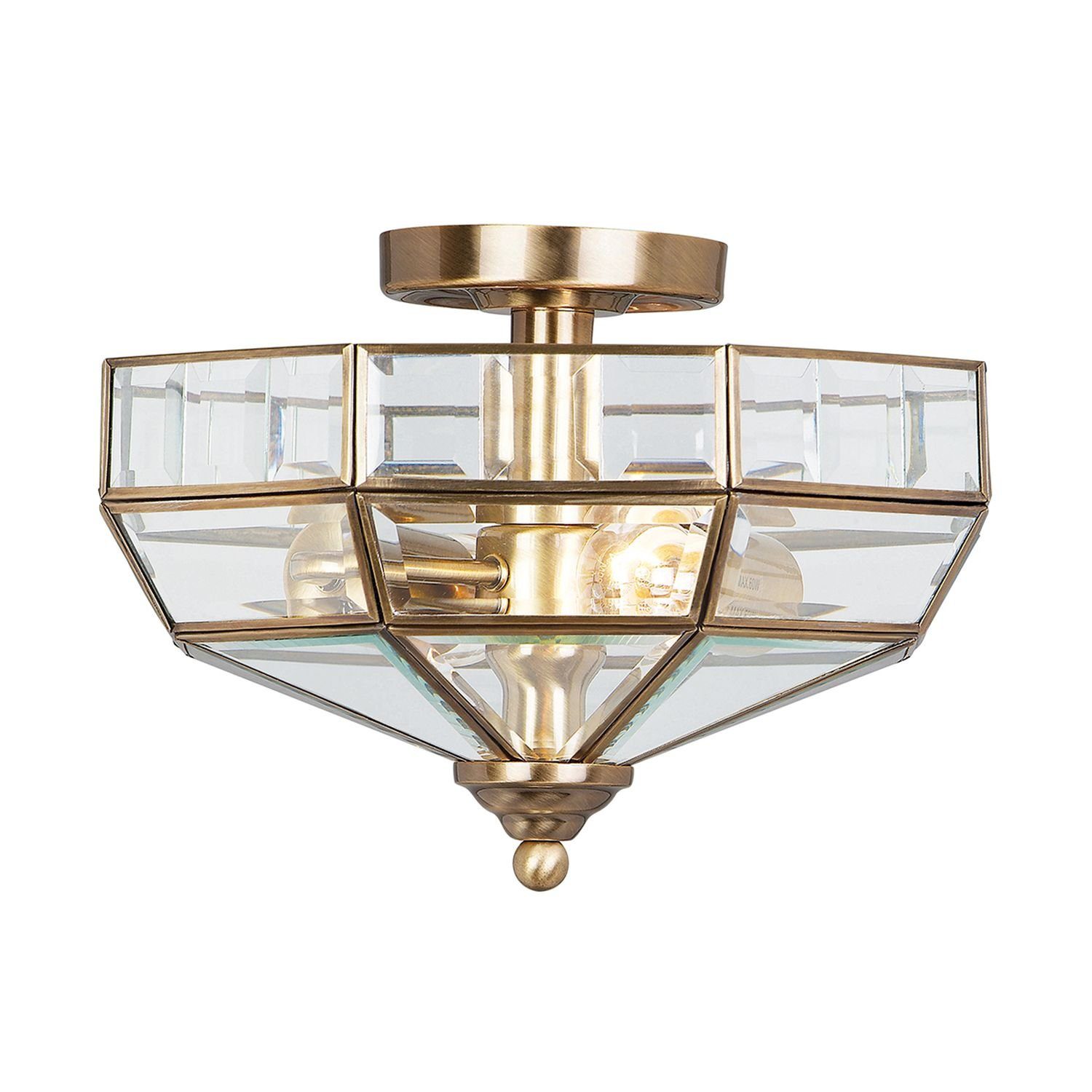 LichtErlebnisse Deckenleuchte HESU, ohne Leuchtmittel, Deckenlampe E27 Glas EchtMessing