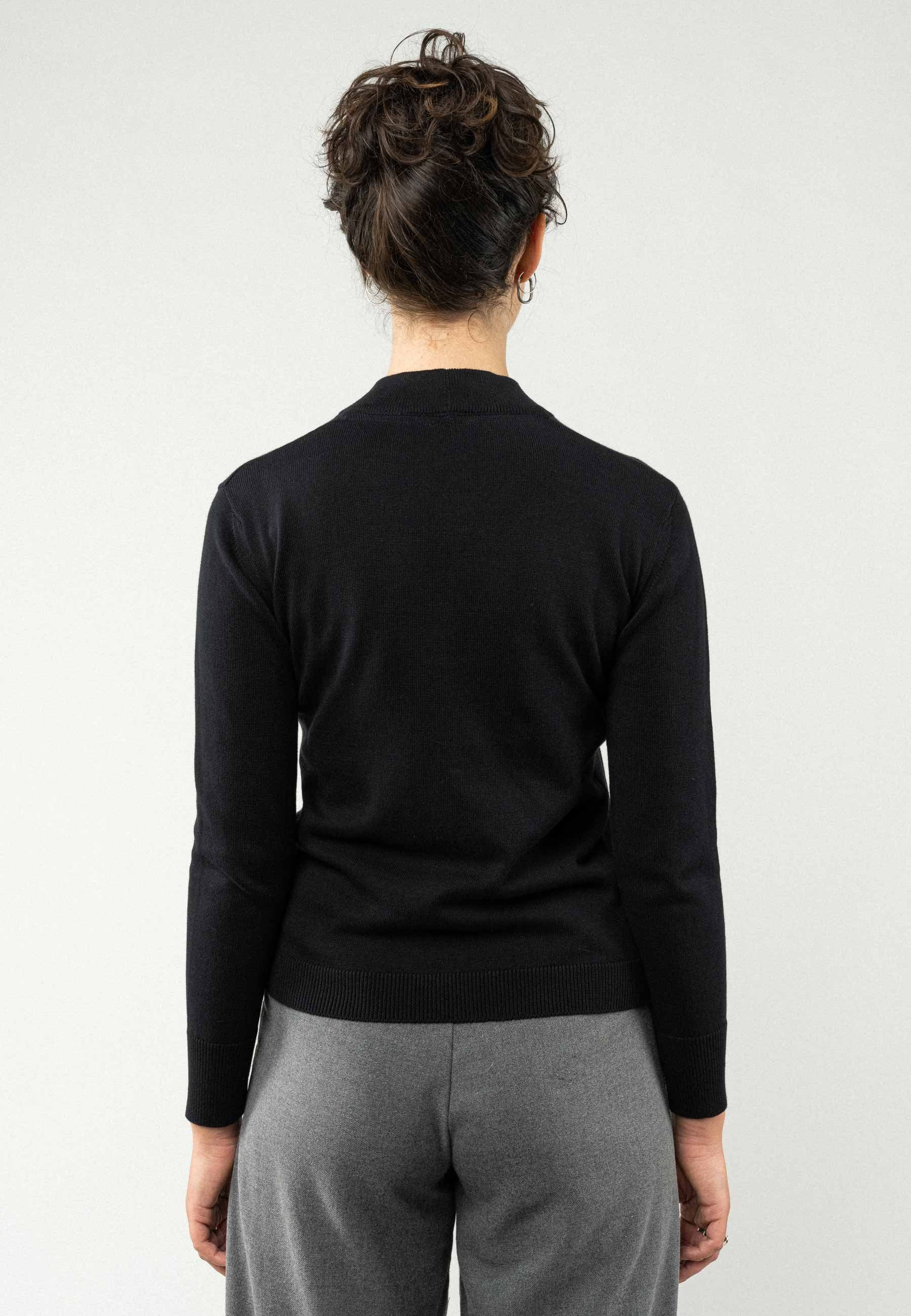MELA Damen schwarz Rippbündchen Feinstrick-Pullover SADA Strickpullover
