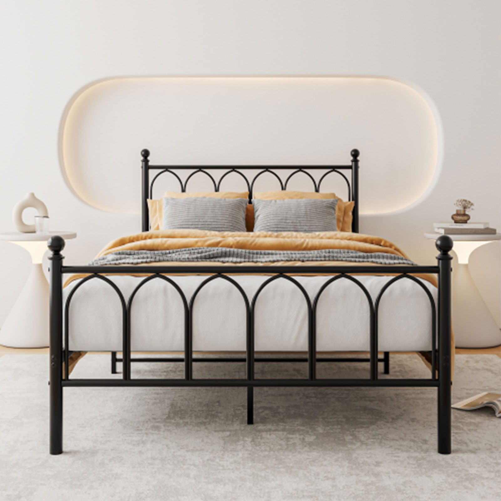 REDOM Metallbett Einzelbett Jugendzimmer mit Lattenrost ohne Martatze (140x200cm ohne Matratze), Zusätzlicher Aufbewahrungsraum, Standard-Einzelbett