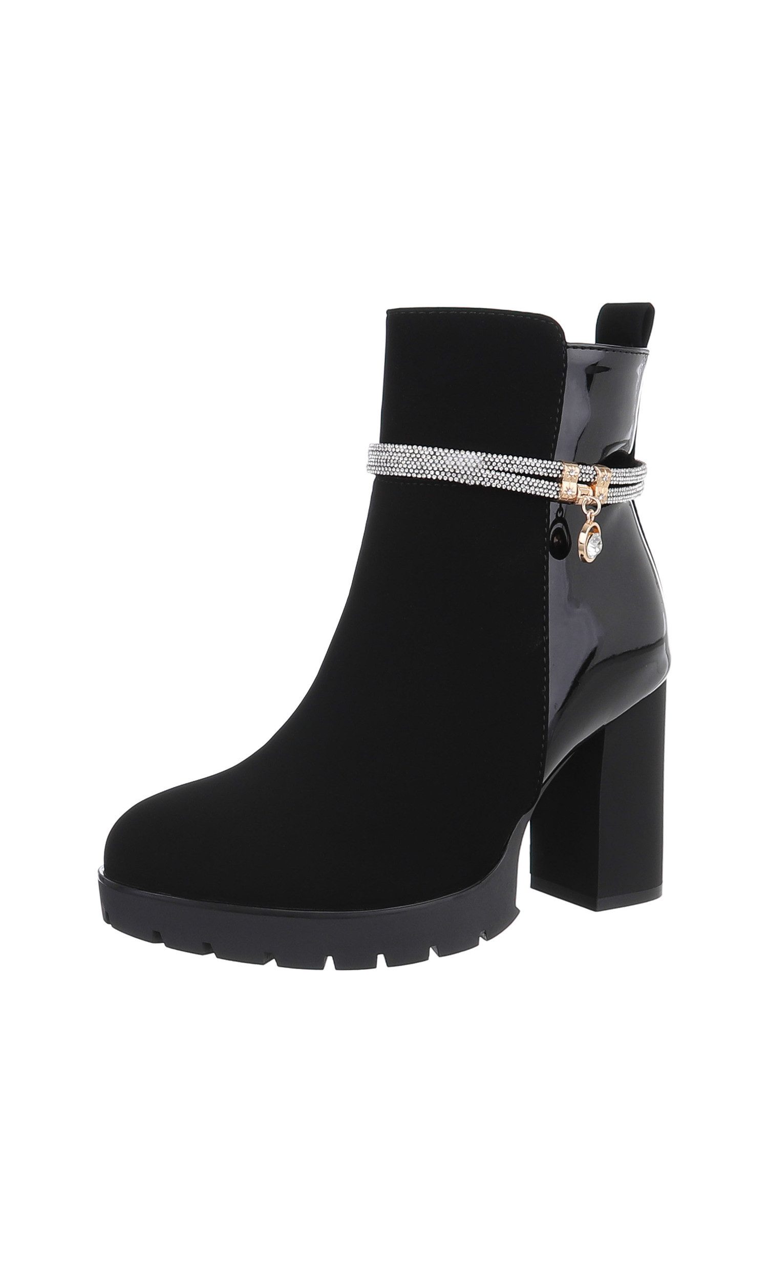 Ital-Design Damen Elegant High-Heel-Stiefelette (84633718) Blockabsatz High-Heel Stiefeletten in Schwarz