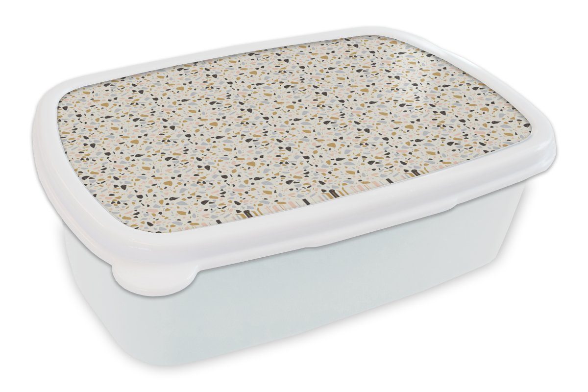 MuchoWow Lunchbox Lehm - Muster - Terazzo, Kunststoff, (2-tlg), Brotbox für Kinder und Erwachsene, Brotdose, für Jungs und Mädchen weiß
