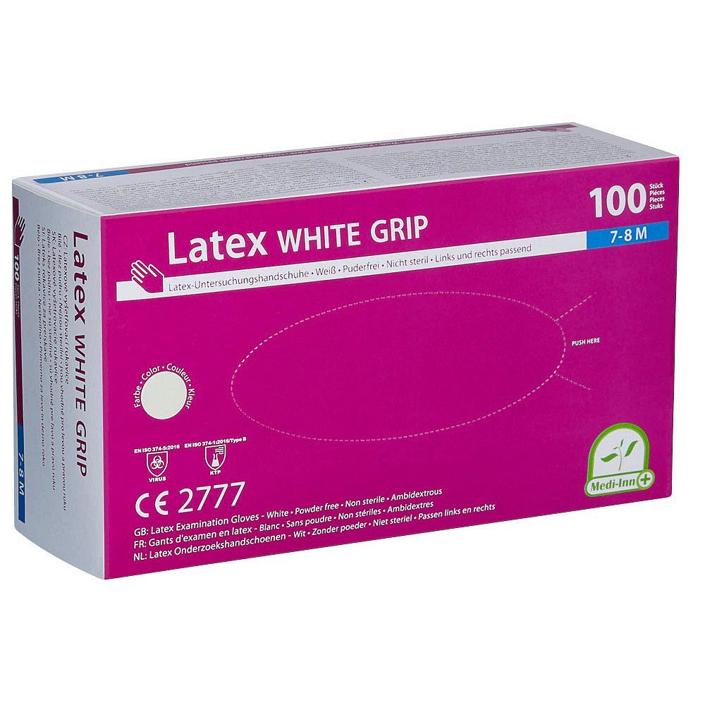 Latexhandschuhe 100er Pack Latexhandschuhe WHITE GRIP puderfrei Gr. M
