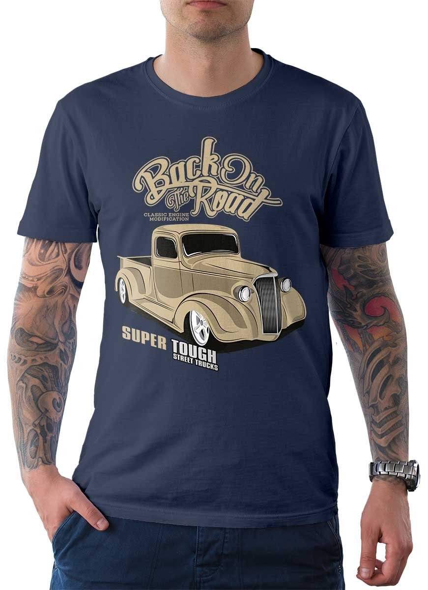 Rebel On Wheels Bomberjacke Herren T-Shirt Tee Street Truck mit Auto / US-Car Motiv Denim