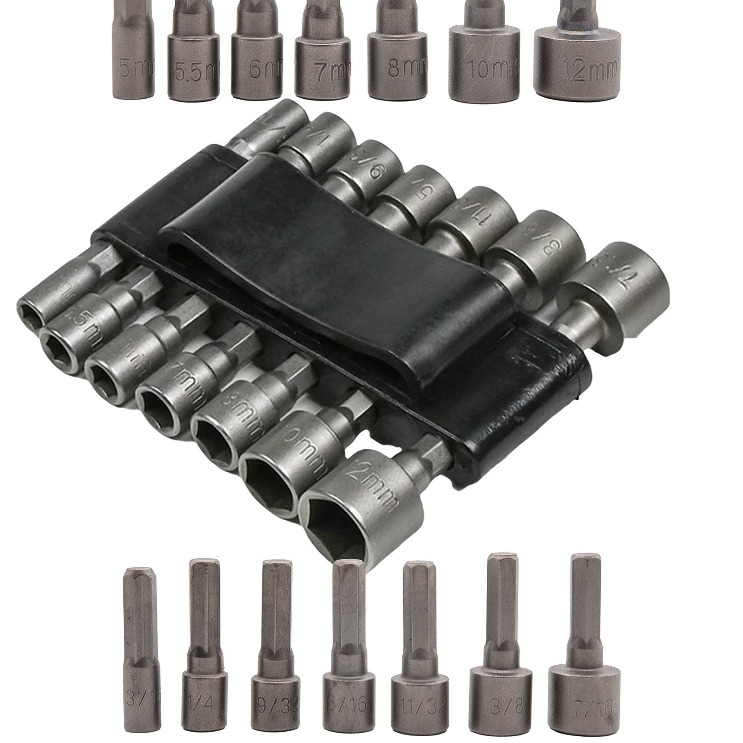 BENSON Bit-Set Stecknuss Bit Nuss Set 14-teilig Außensechskant, 5-12mm, Steckschlüssel, Bitsatz