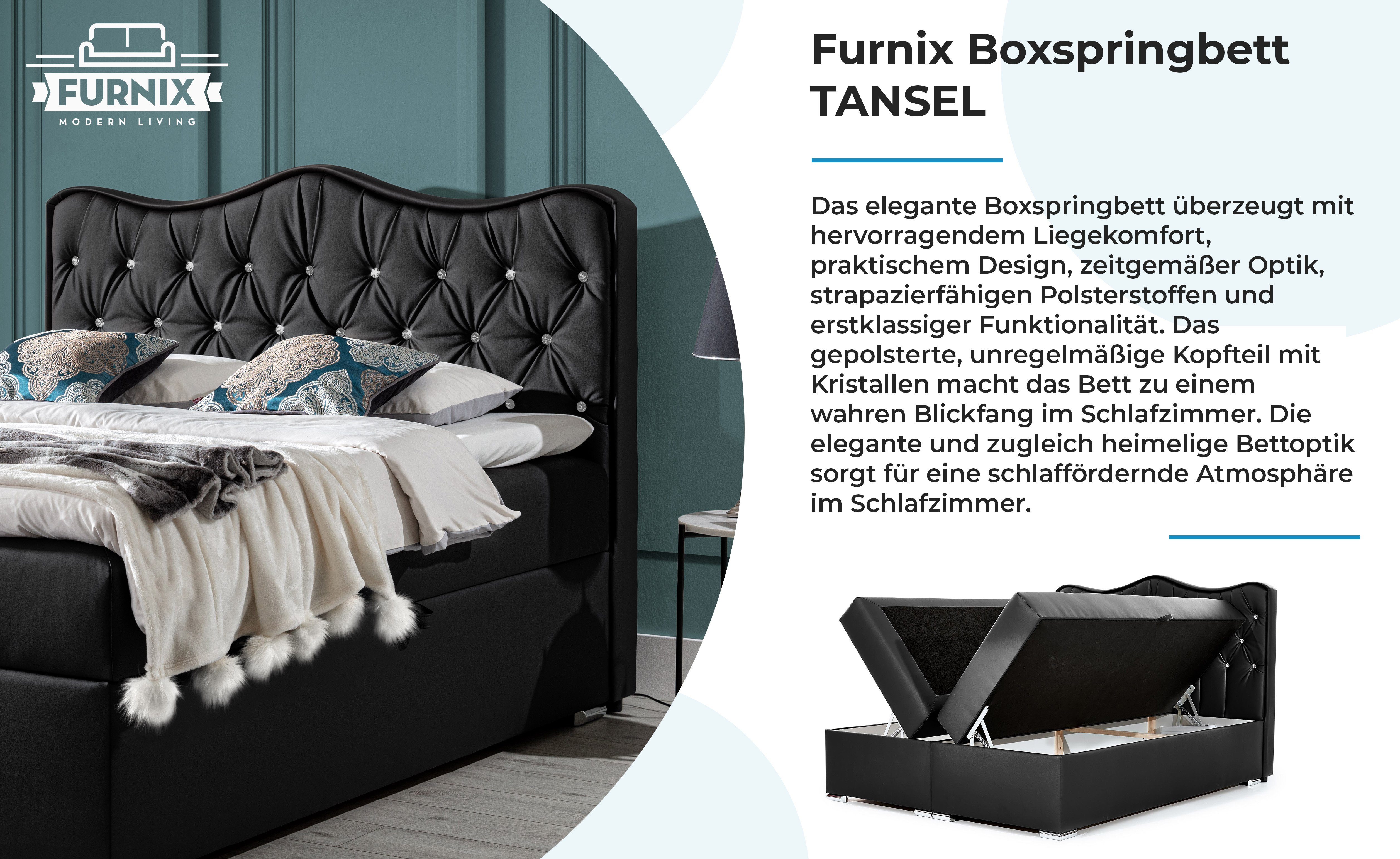 Ökoleder, und PU-Leder Schwarz 120x200 hochwertiges TANSEL Bettkasten Boxspringbett veganes Topper Bett mit Furnix