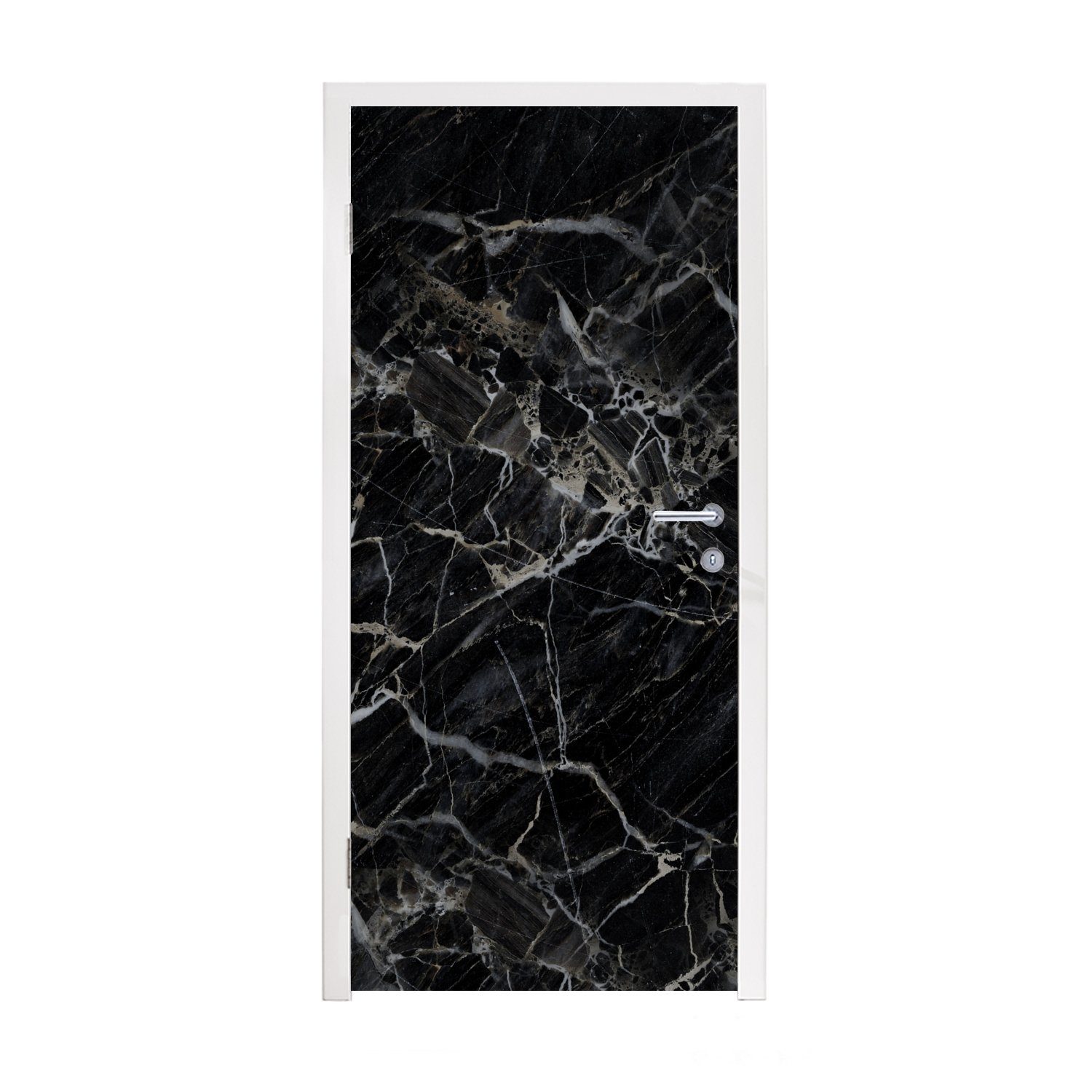 MuchoWow Türtapete Marmor - Schwarz - Weiß, Matt, bedruckt, (1 St), Fototapete für Tür, Türaufkleber, 75x205 cm