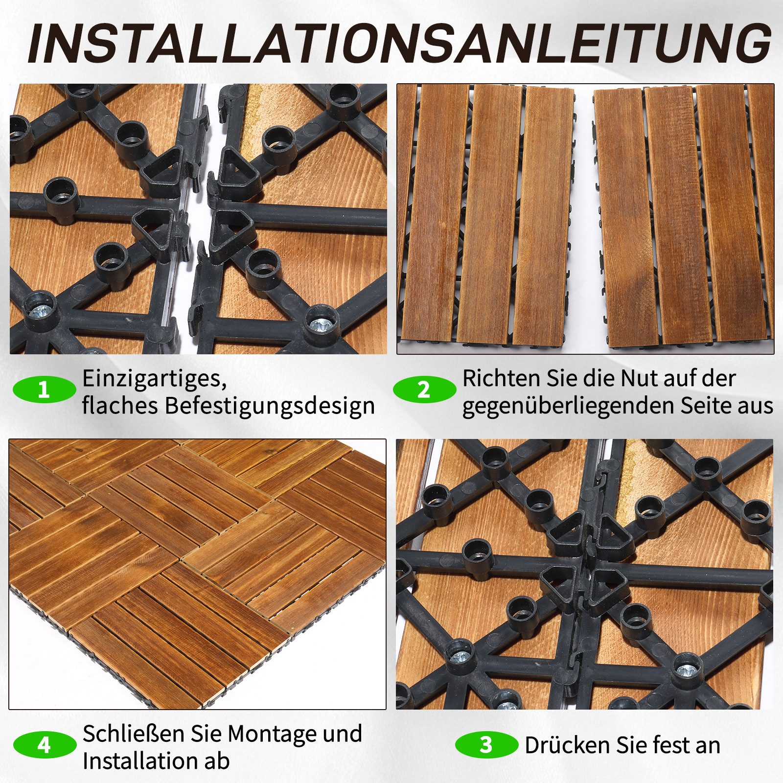 LEADZM Terrassendielen Terrassenfliesen 44er Set Klicksystem 30x30cm, Holz, 4,00 m², BxL: je 30,00x30,00 cm, 2,30 mm Stärke, (44-St), Kiefernholz, wasserabweise – Bild 5 von 5