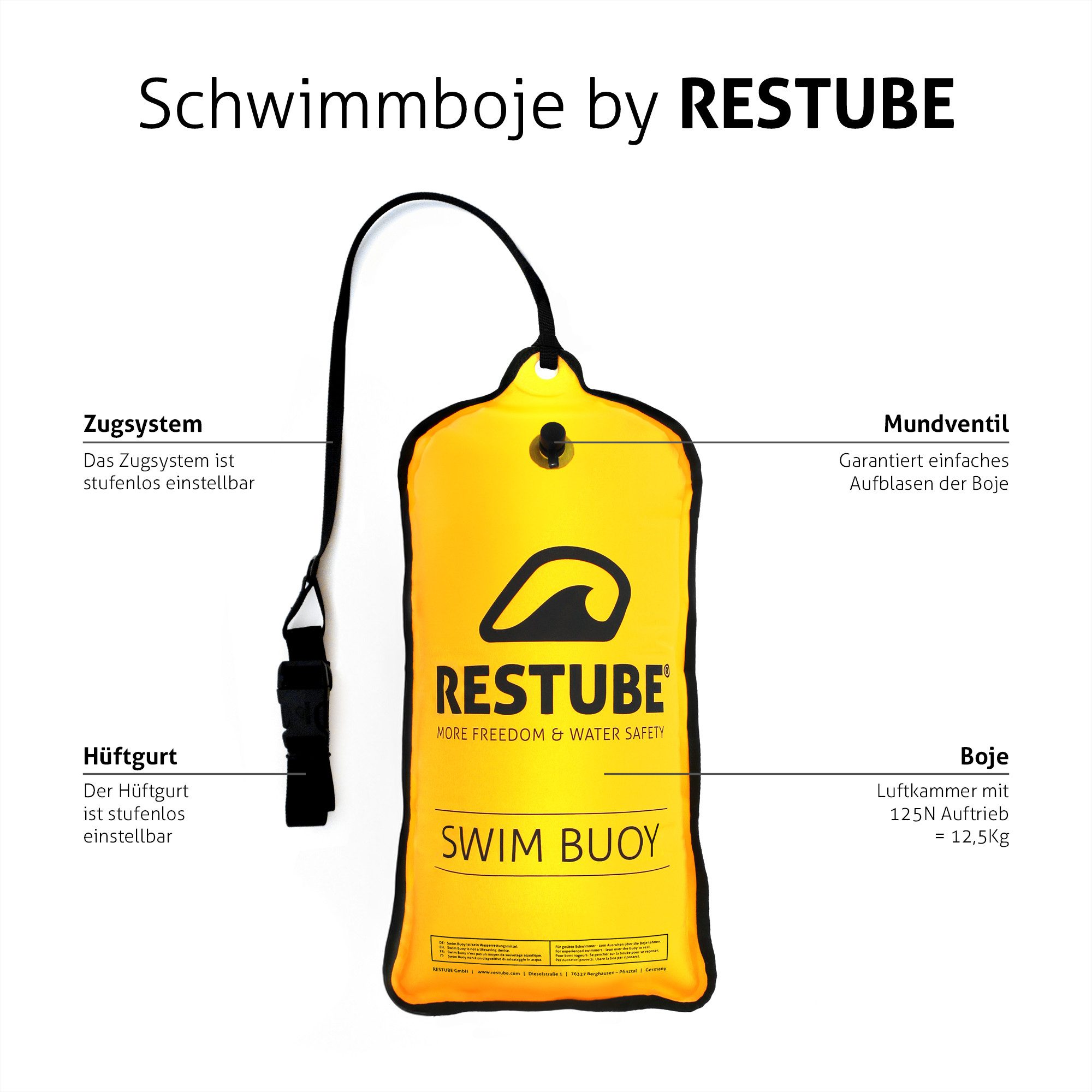 Restube Schwimminsel Schwimmboje, aufblasbar & wiederverwendbar, Signalfarbe, Auftrieb: 125 N, PVC-Frei