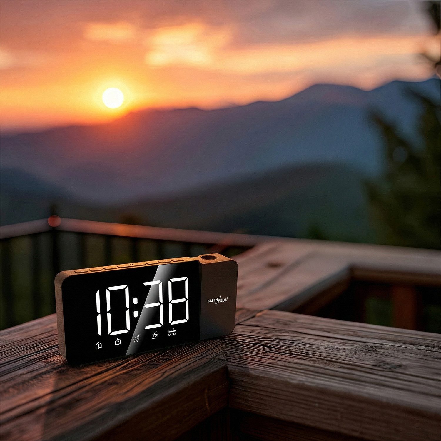 GreenBlue Radiowecker GB172 LED-Radiowecker mit Projektor FM-Radio, Alarm, 12/24-Stunden-Anzeige