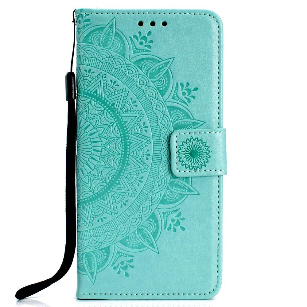 CoverKingz Handyhülle Huawei P40 lite E Handy Hülle Flip Case Cover Handytasche Mandala Grün, Klapphülle Schutzhülle mit Kartenfach Schutztasche Motiv Mandala