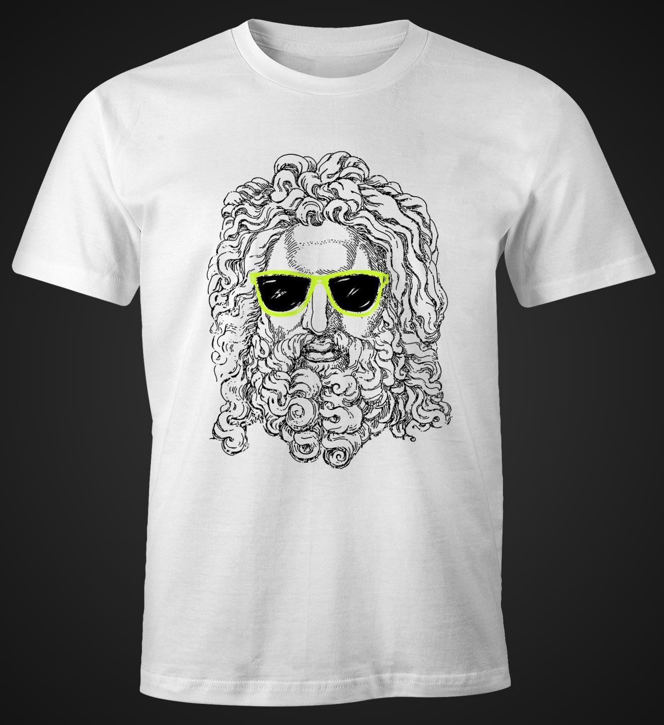 MoonWorks Print-Shirt Stylisches Herren Shirt Bart weiß des Beim Moonworks® Print Sonnenbrille Beard Sokrates mit