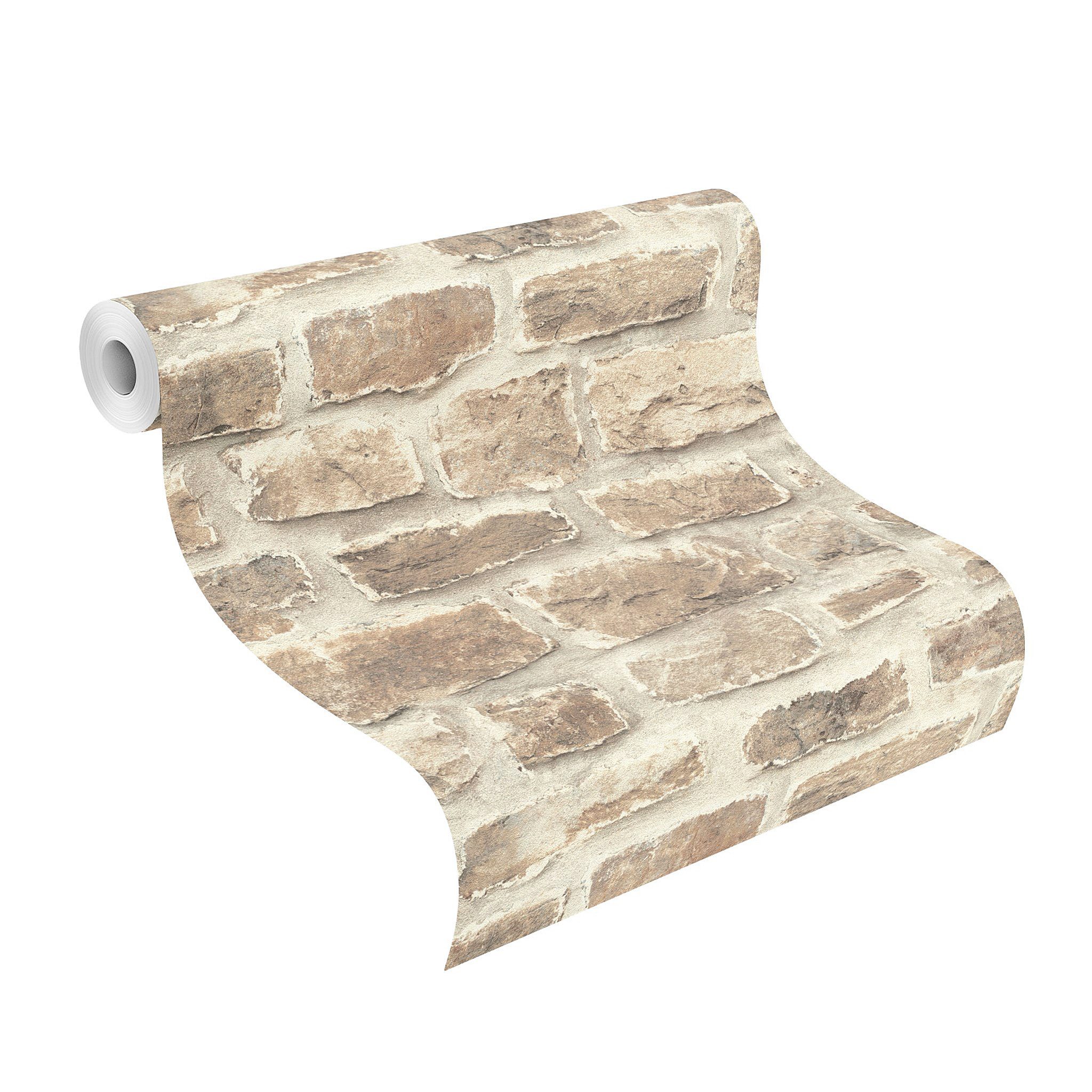 Rasch Vliestapete Steinoptik - Vinyltapete Beige Braun, Steinoptik, Naturoptik, (1 Rolle, 1 St., 10,05 m x 0,53 m), gute Lichtbeständigkeit, feucht abwischbar, restlos abziehbar