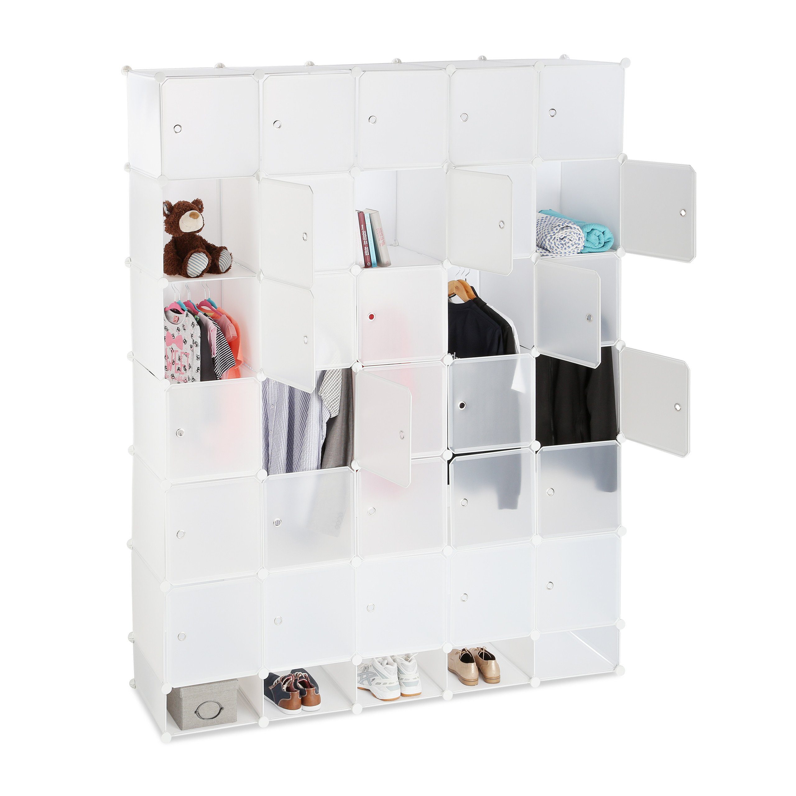 relaxdays Kleiderschrank XXL Kleiderschrank Stecksystem Weiß Weiß Transparent Silber | weiß