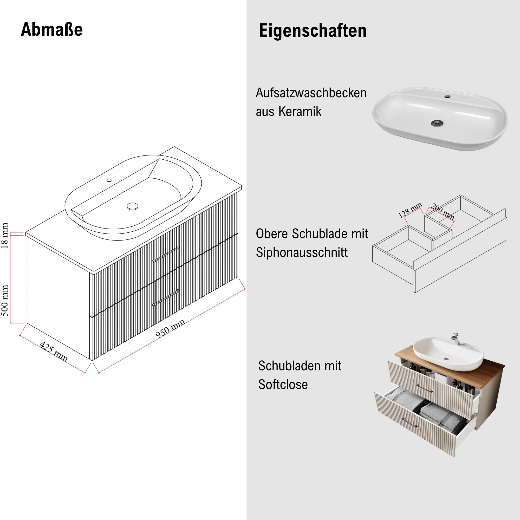 Karen Waschtisch-Set Waschtisch mit Unterschrank Liana, (Komplett-Set, Standartmäßig 2-Teilig (Unterschrank, Waschbecken), 3-St., Der Lieferumfang umfasst Unter – Bild 2 von 5