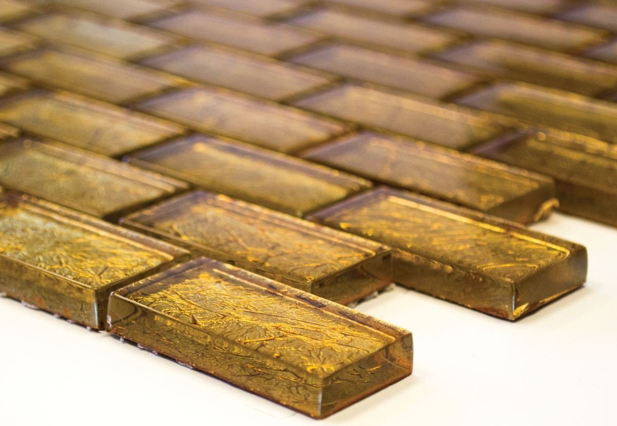 Mosaikfliesen Mosani Glasmosaik Crystal / Matten 10 glänzend gold Mosaikfliesen