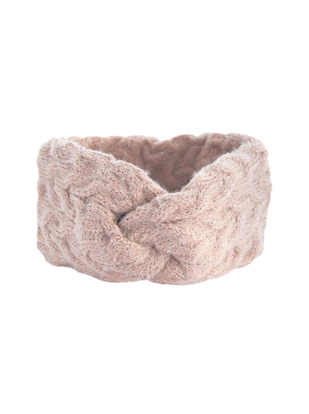 axy Haarband Damen Strickstirnband mit Zopfmuster, Silberfäden & Twist-Knoten, Strick Winter Stirnband Hairband