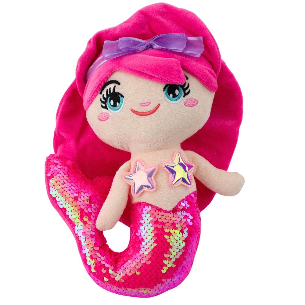 LEAN TOYS Kuscheltier Meerjungfrau Schmusetier Plüschpuppe (Spar-Set, 1-St., 28 x 15 x 8 cm weich), Wendepailletten, gestickte Augen, weicher Plüsch