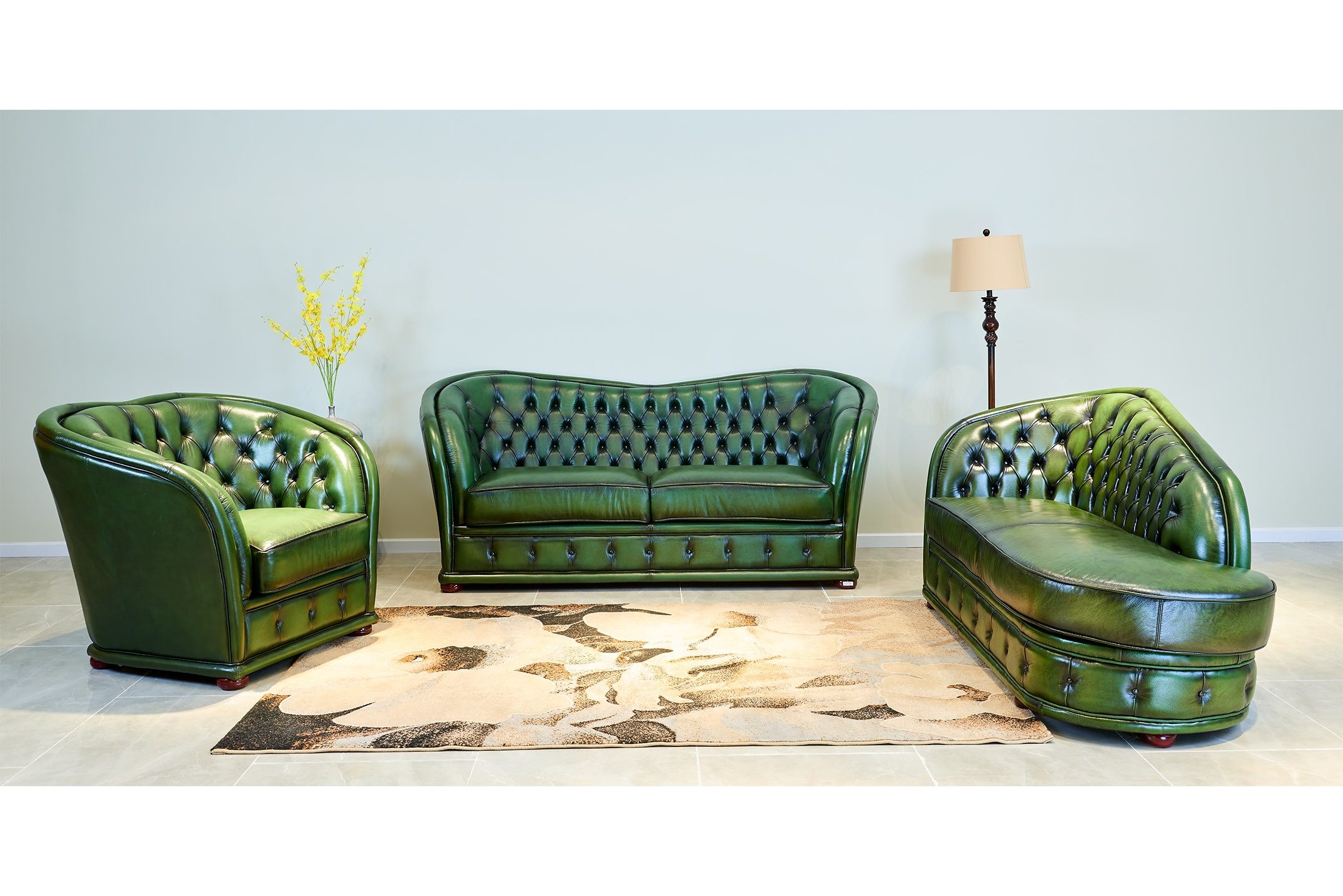 Salottini Polstergarnitur Chesterfield Kingswood Sofagarnitur Leder Chaiselongue, (3-tlg)