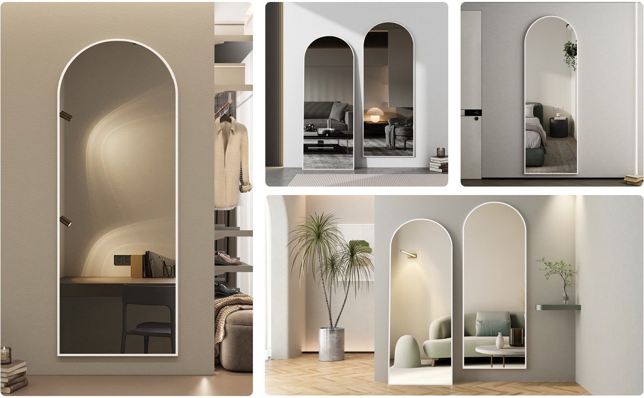 Boromal Ganzkörperspiegel für Schlafzimmer Bodenspiegel Weiß groß 160x50cm mit Alu Rahmen (Wandspiegel ganzkörper Flurspiegel, Weiss Hochglanz), 2 Installationsmethoden