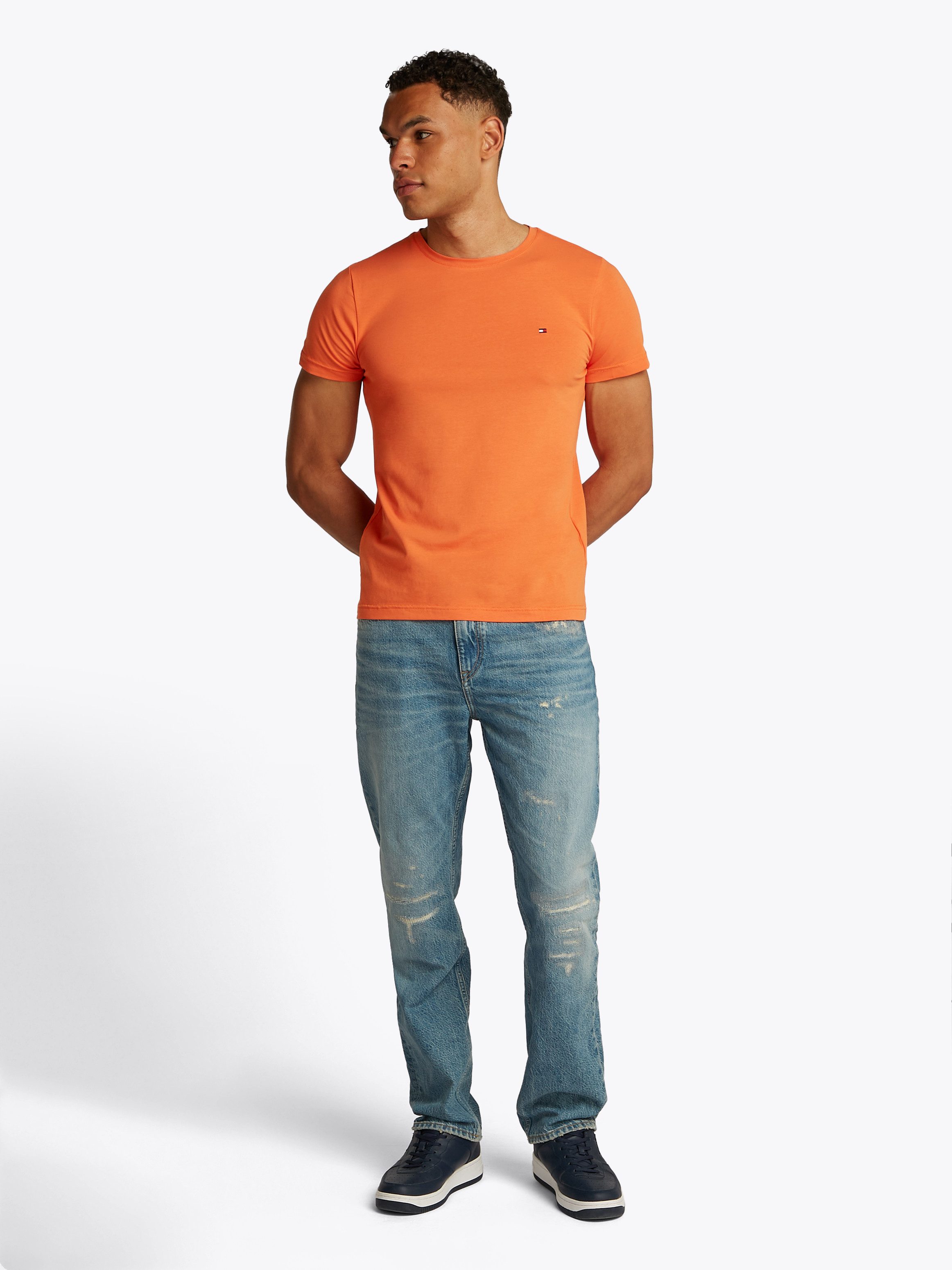 Tommy Hilfiger T-Shirt STRETCH SLIM FIT unifarben, casual, slim fit, Baumwollmix, Rundhals