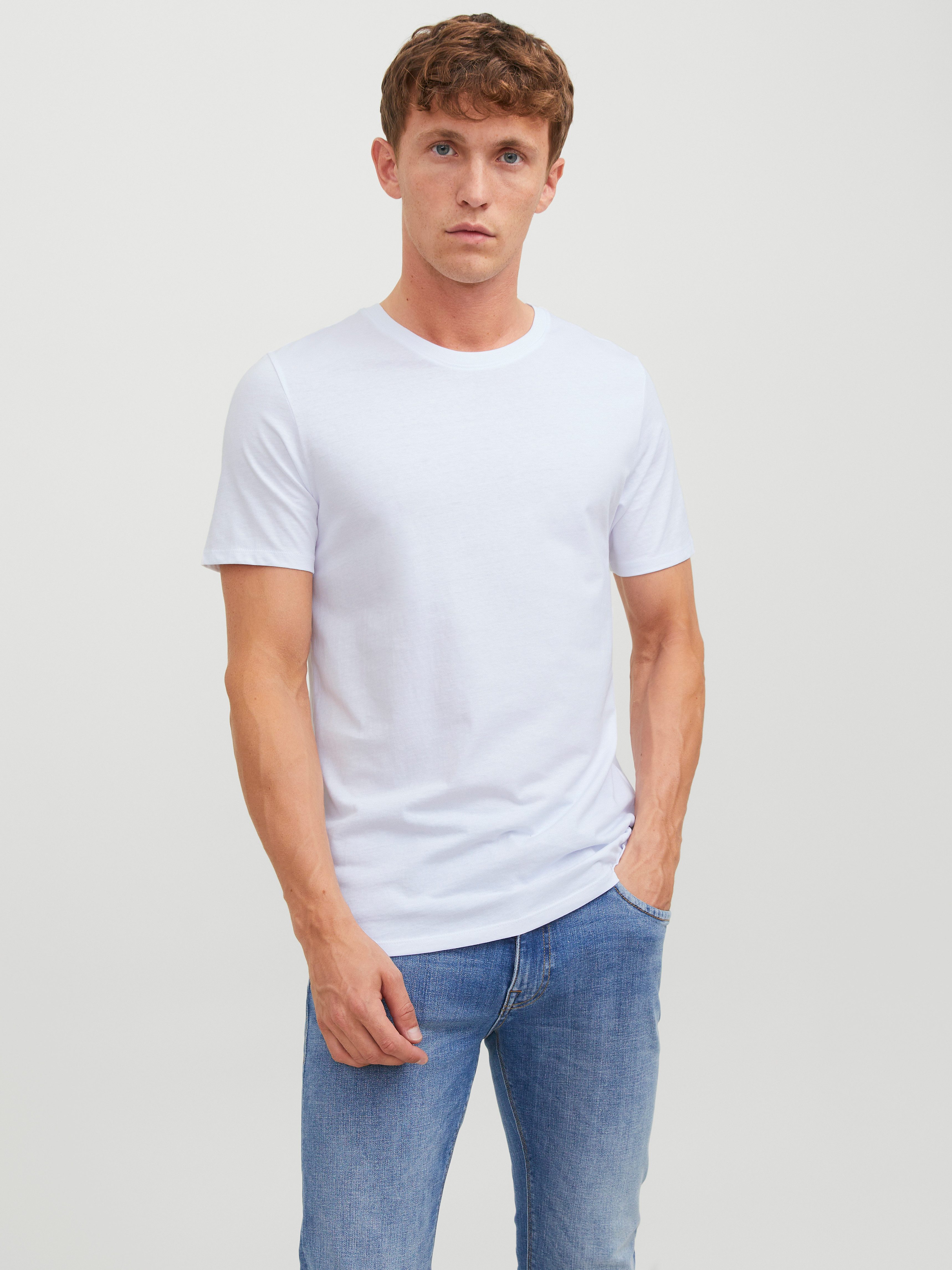 Jack & Jones T-Shirt JACBASIC mit Rippbündchen und angenehmem Tragekomfort (2er-Pack) unifarben, modisch, regular fit, Baumwolle, Rundhals