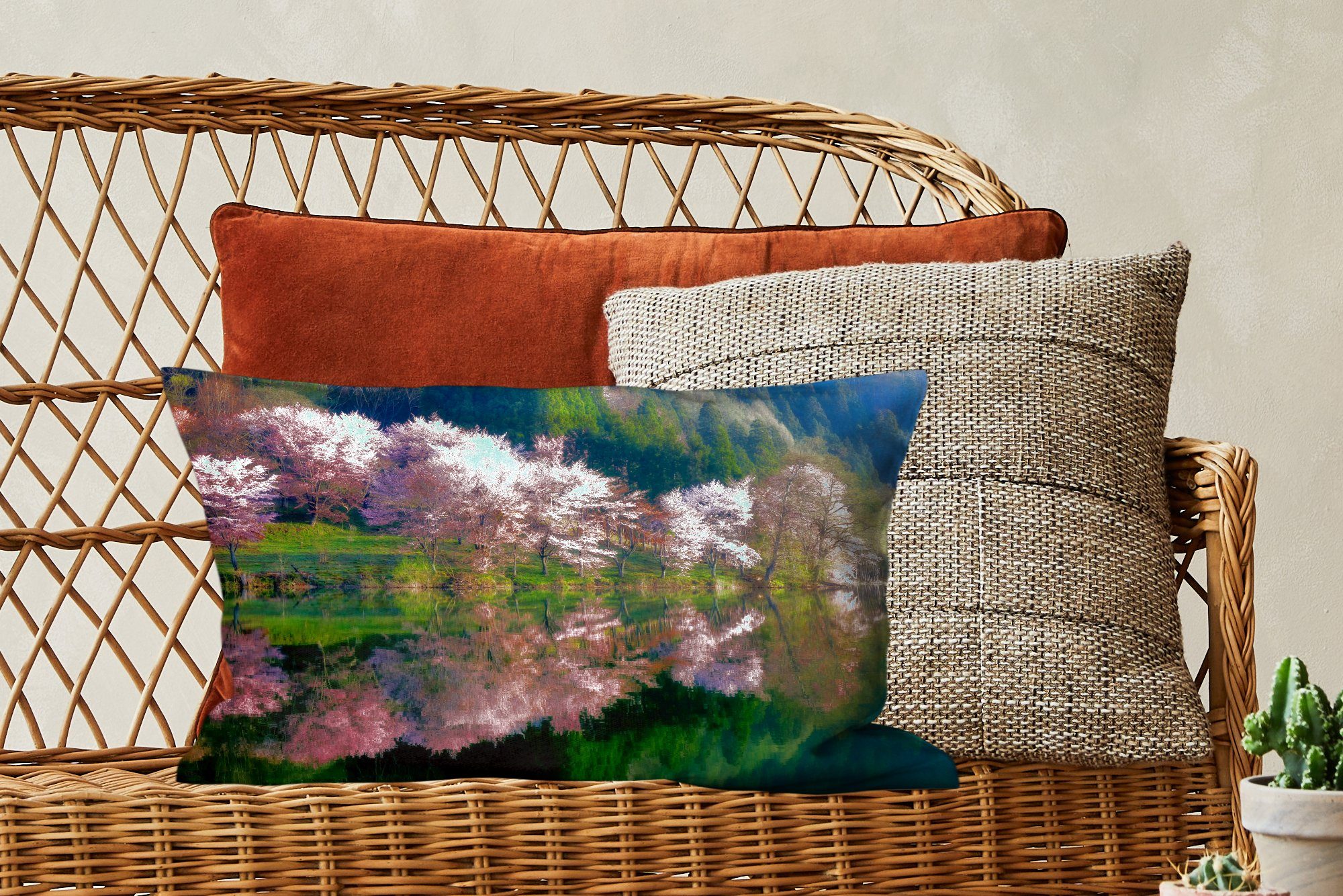 Dekoration, Rosa Bäume Dekokissen - Frühling, Zierkissen, Füllung, MuchoWow Schlafzimmer Dekokissen - Wohzimmer mit