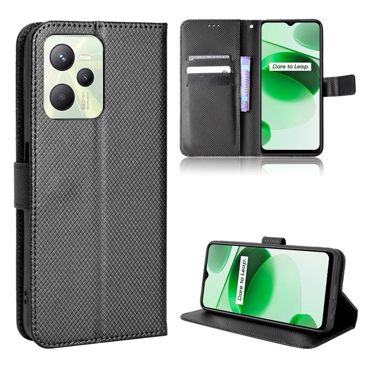 König Design Handyhülle Realme C35, Schutzhülle Schutztasche Case Cover Etuis Wallet Klapptasche Bookstyle