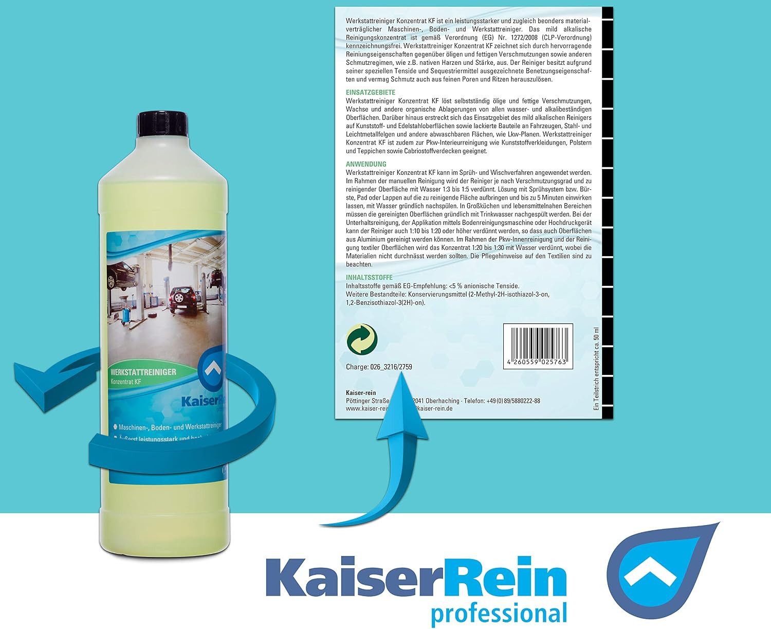 KaiserRein Werkstattreiniger Konzentrat Allzweckreiniger (Kennzeichnungsfrei, VOC-frei, vielseitig einsetzbar)