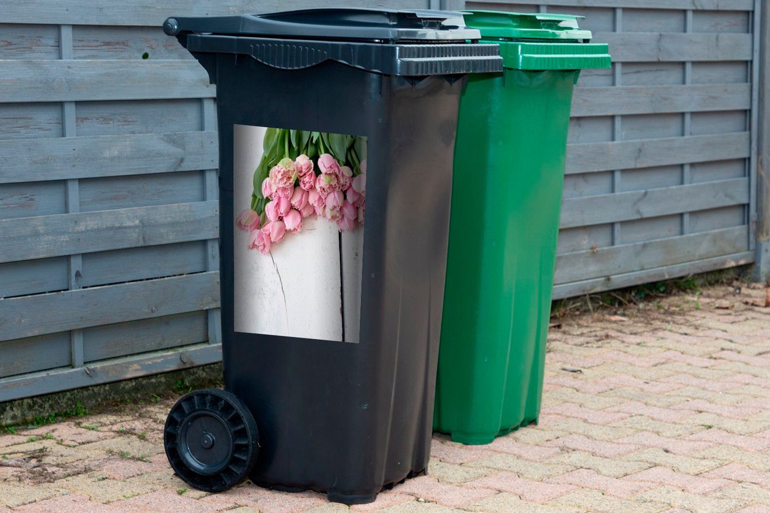 MuchoWow Mülltonne, weißen (1 auf Rosa Sticker, einem Container, Abfalbehälter Tisch Tulpen Wandsticker Mülleimer-aufkleber, St),