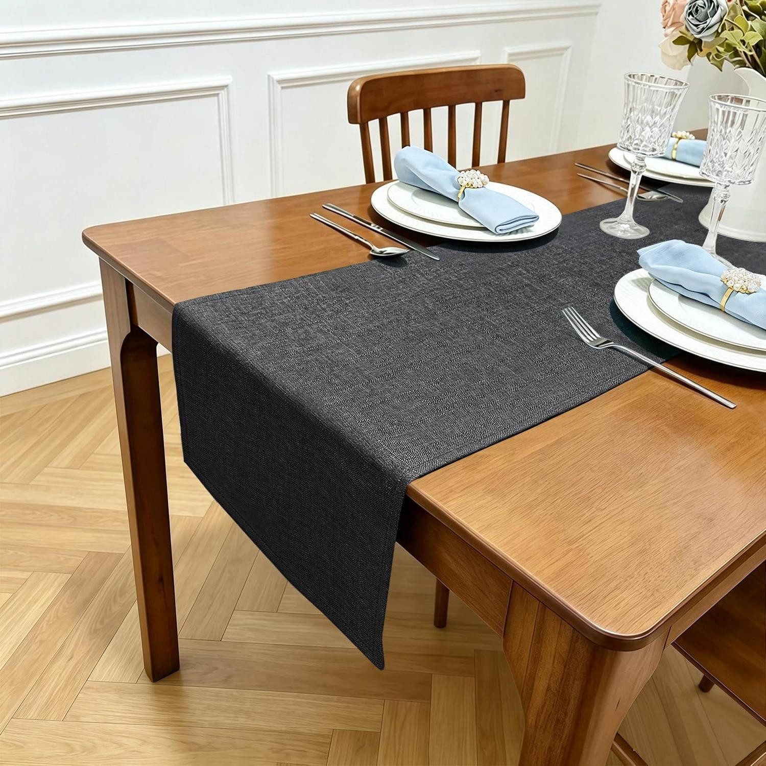 LuxusKollektion Tischläufer Tischläufer Leinenoptik Dunkelgrau 35x100cm (1-tlg)